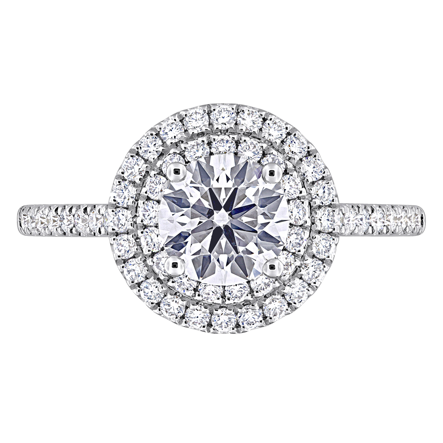 Round Cut Lab Grown Diamond Double Halo Ring 14K White Gold (1.46ct)