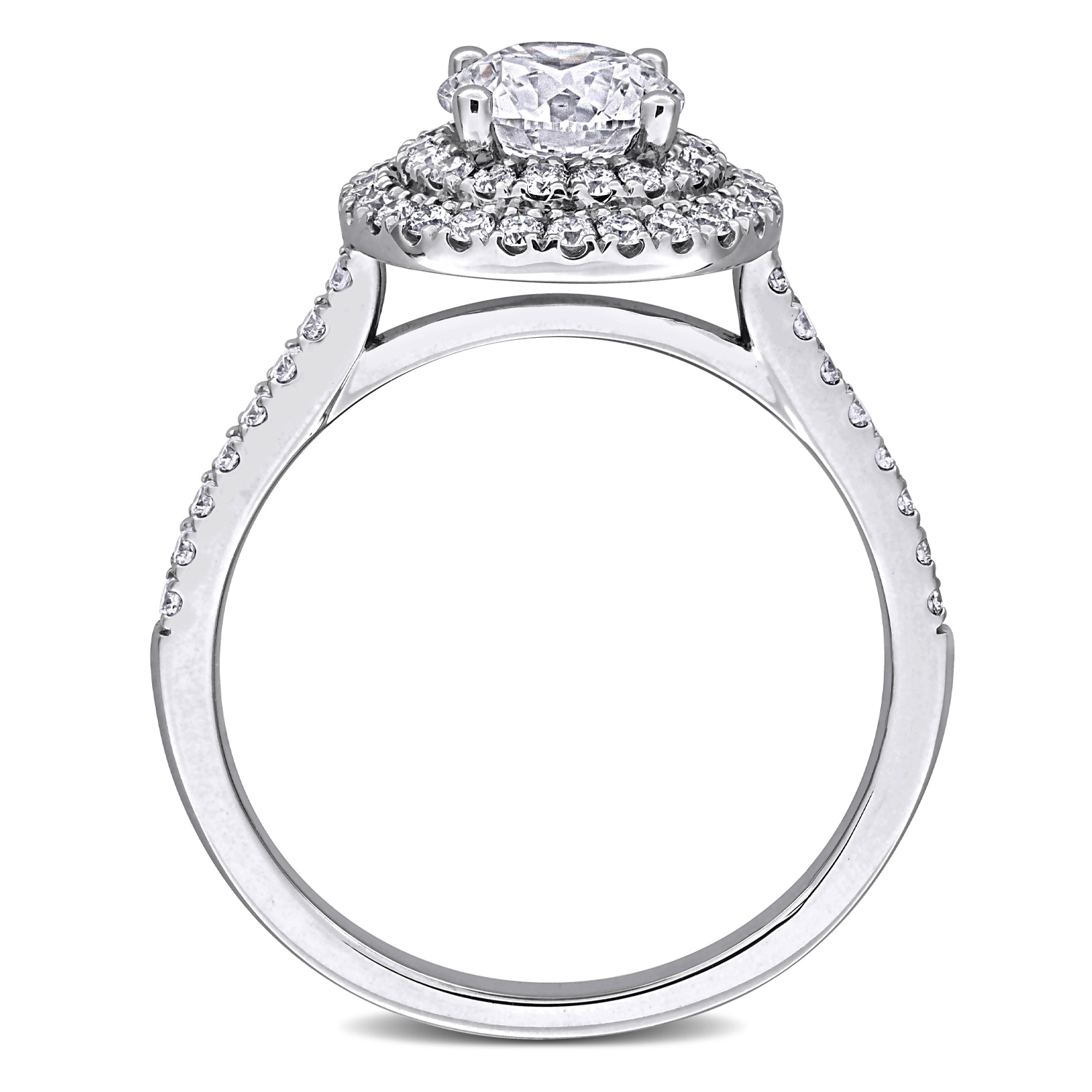Round Cut Lab Grown Diamond Double Halo Ring 14K White Gold (1.46ct)