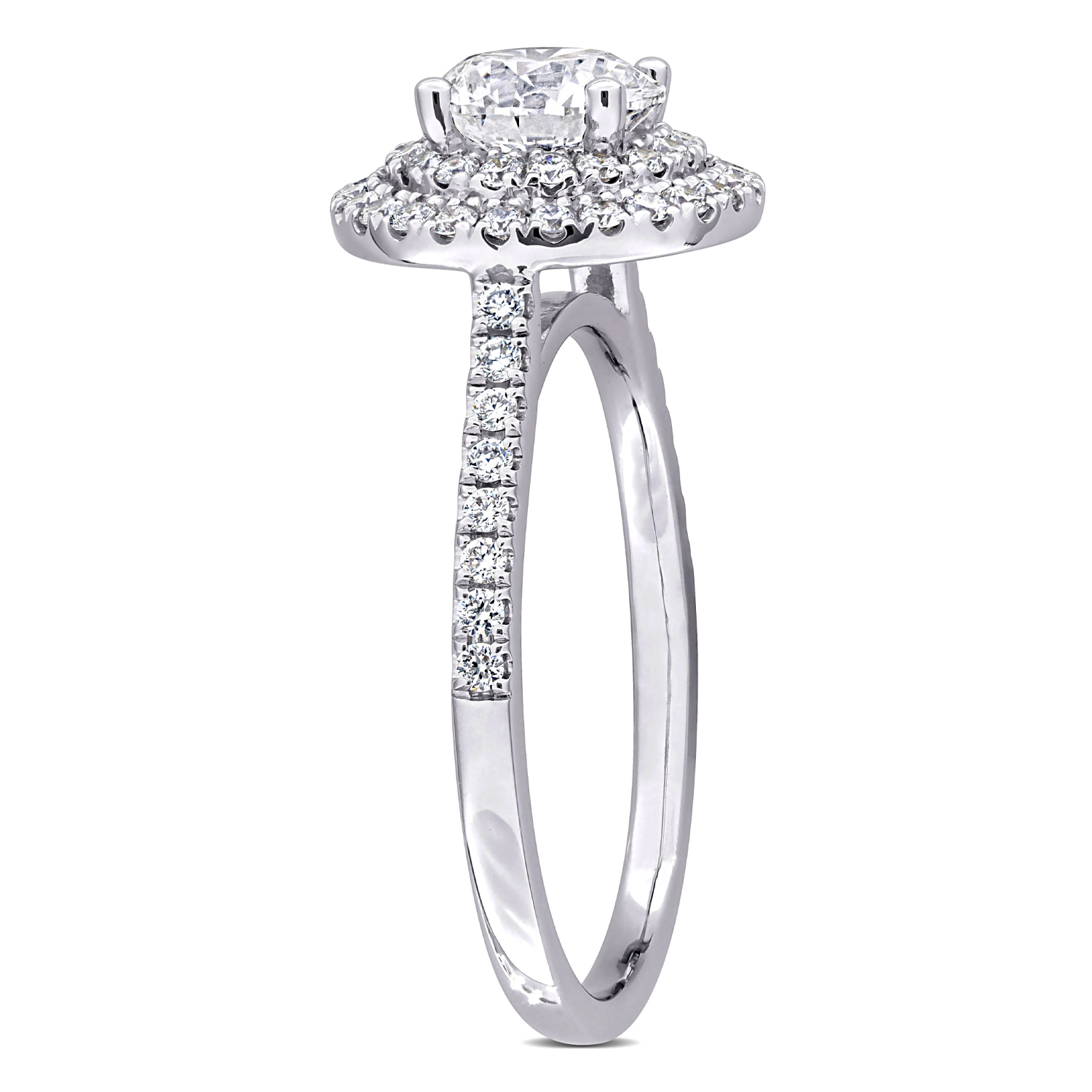 Round Cut Lab Grown Diamond Double Halo Ring 14K White Gold (1.46ct)