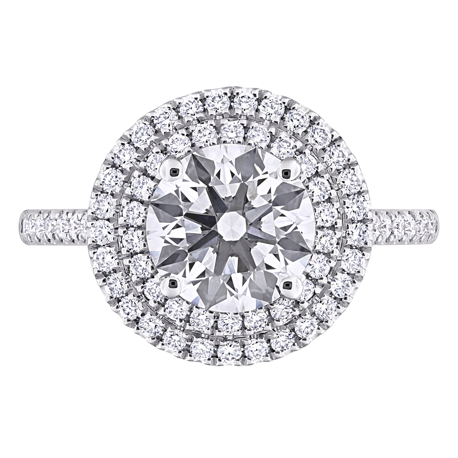 Round Cut Lab Grown Diamond Double Halo Ring 14K White Gold (2.52ct)