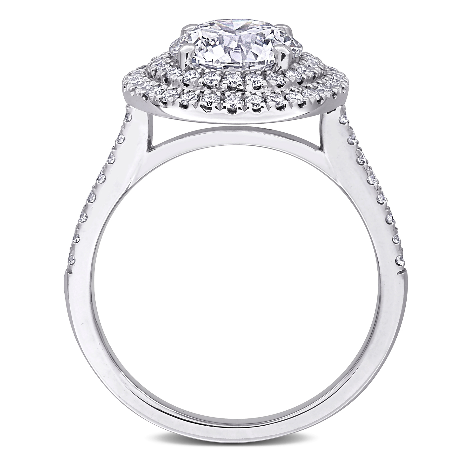 Round Cut Lab Grown Diamond Double Halo Ring 14K White Gold (2.52ct)