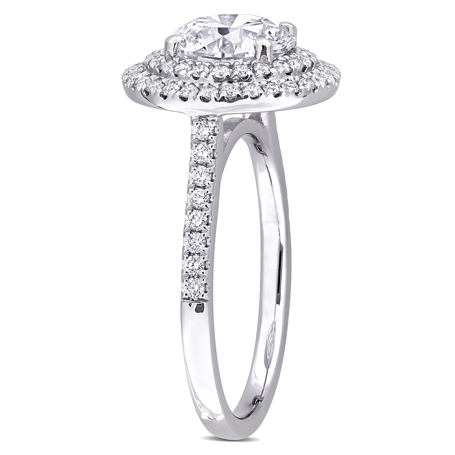 Round Cut Lab Grown Diamond Double Halo Ring 14K White Gold (2.52ct)