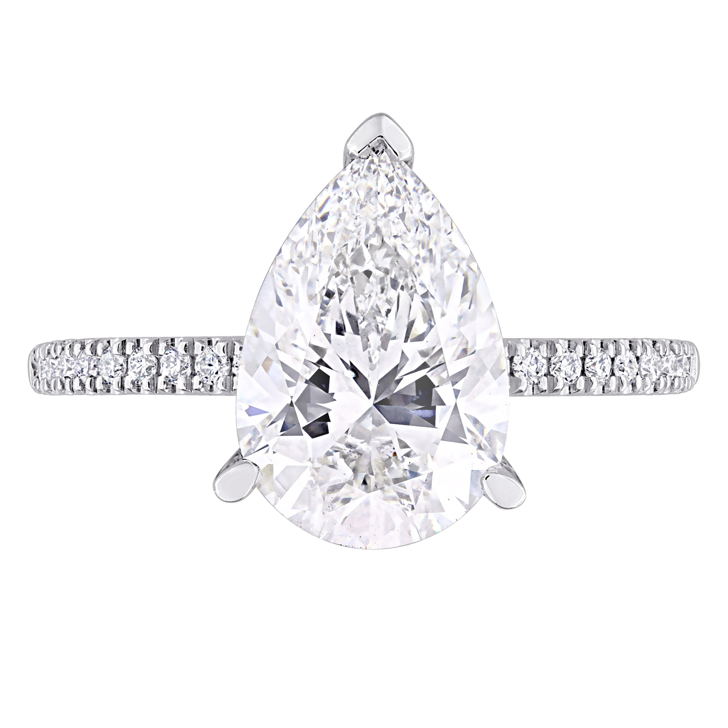 Pear Cut Lab Grown Diamond Engagement Ring 14K White Gold (3.16ct)