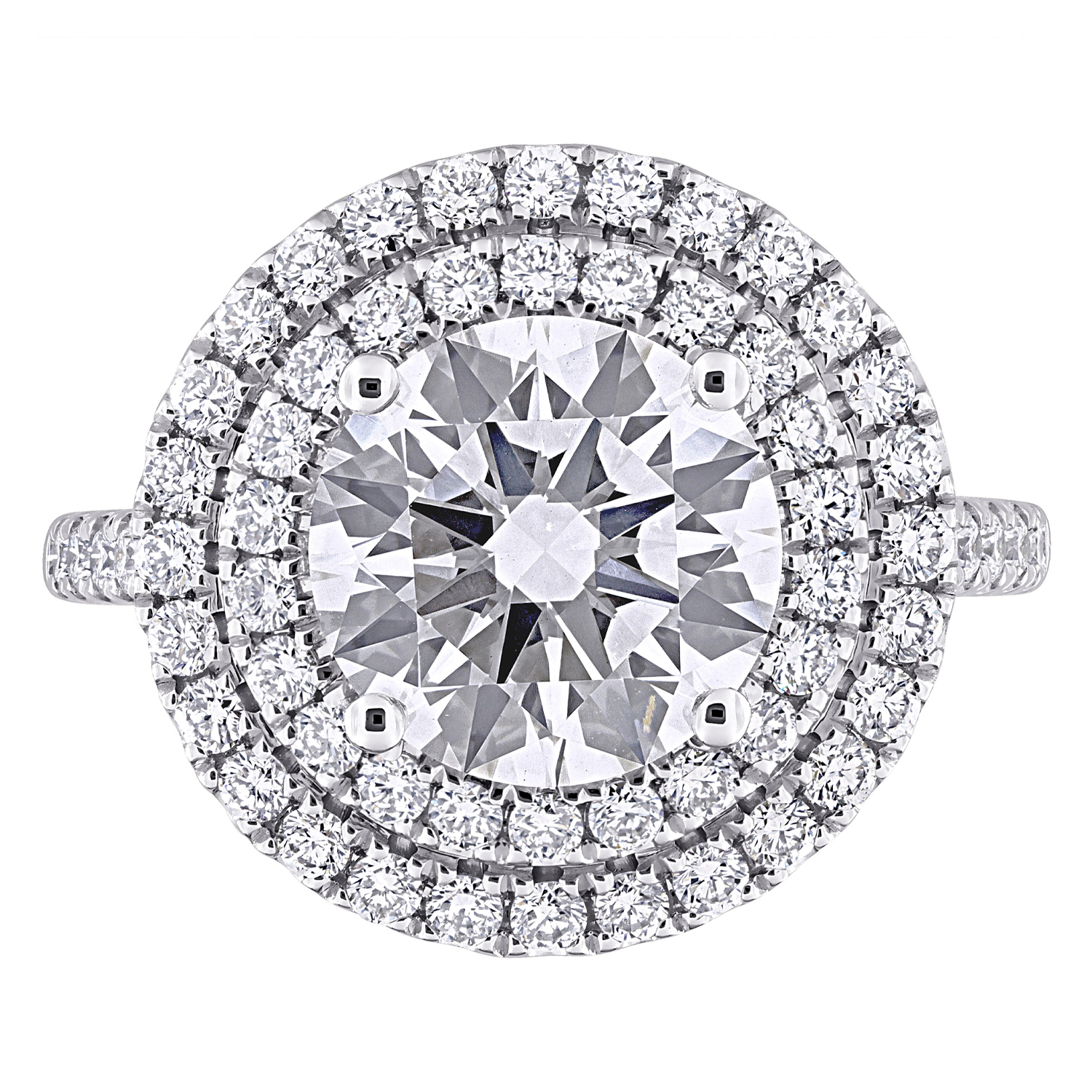 Round Cut Lab Grown Diamond Double Halo Ring 14K White Gold (3.89ct)
