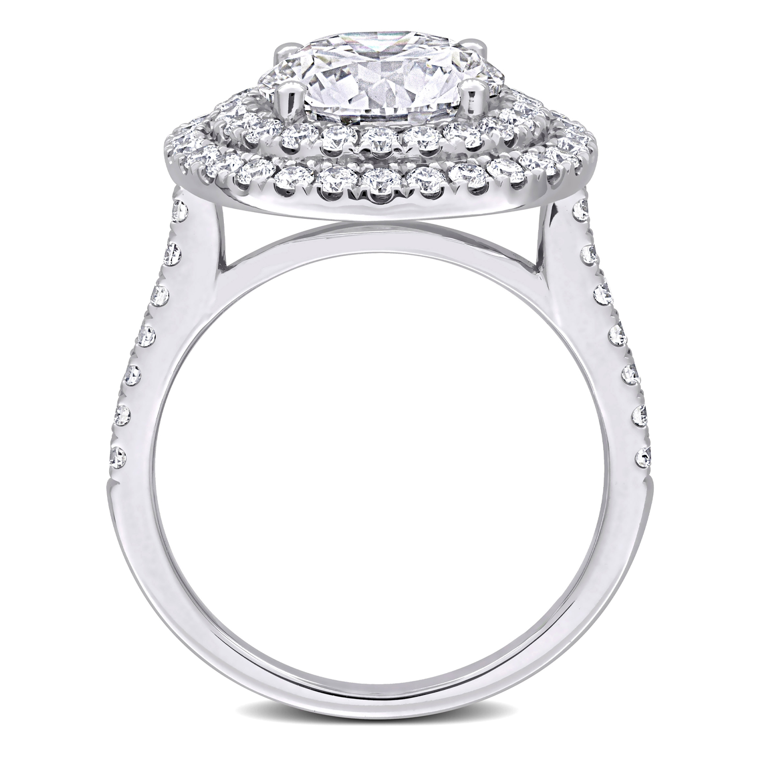 Round Cut Lab Grown Diamond Double Halo Ring 14K White Gold (3.89ct)