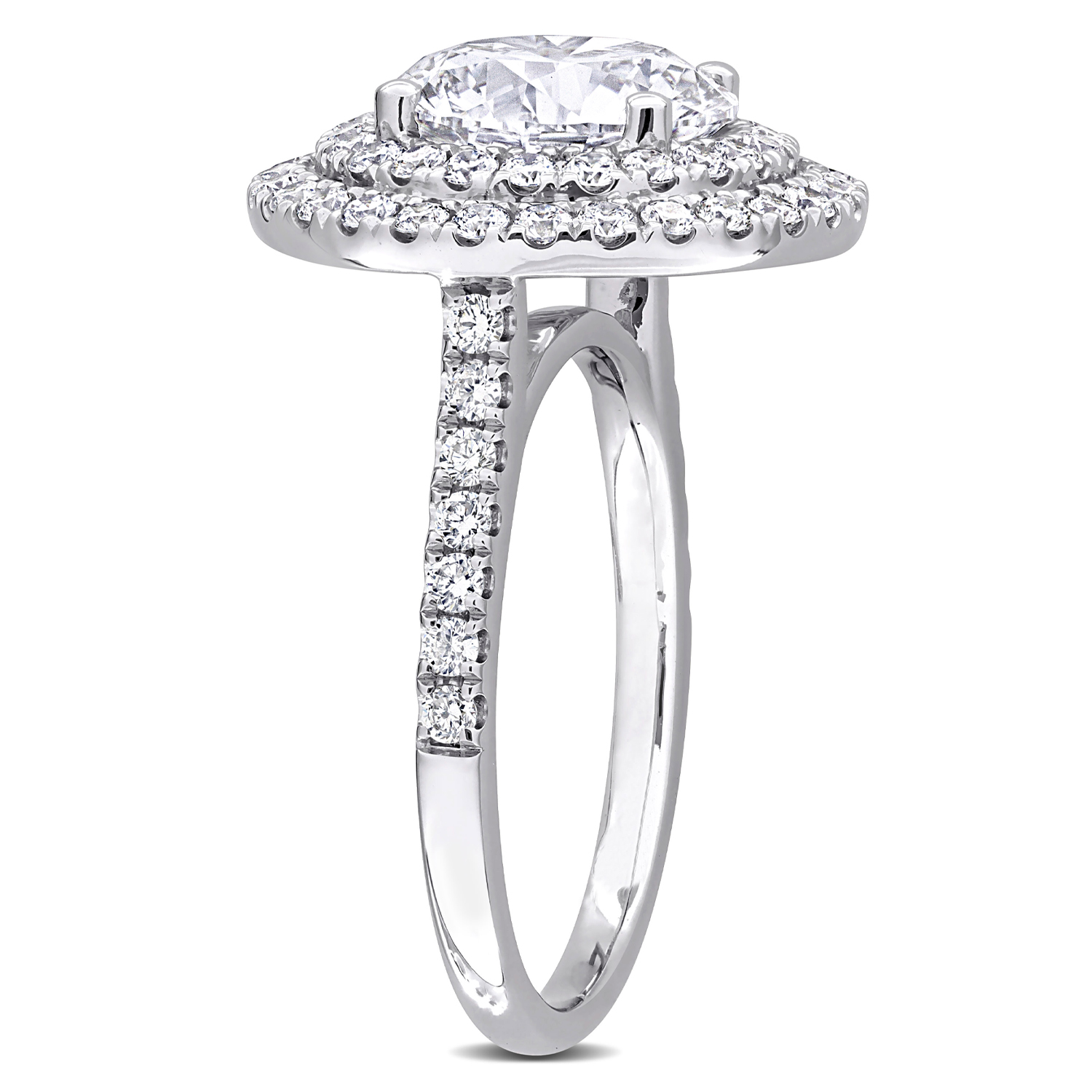 Round Cut Lab Grown Diamond Double Halo Ring 14K White Gold (3.89ct)