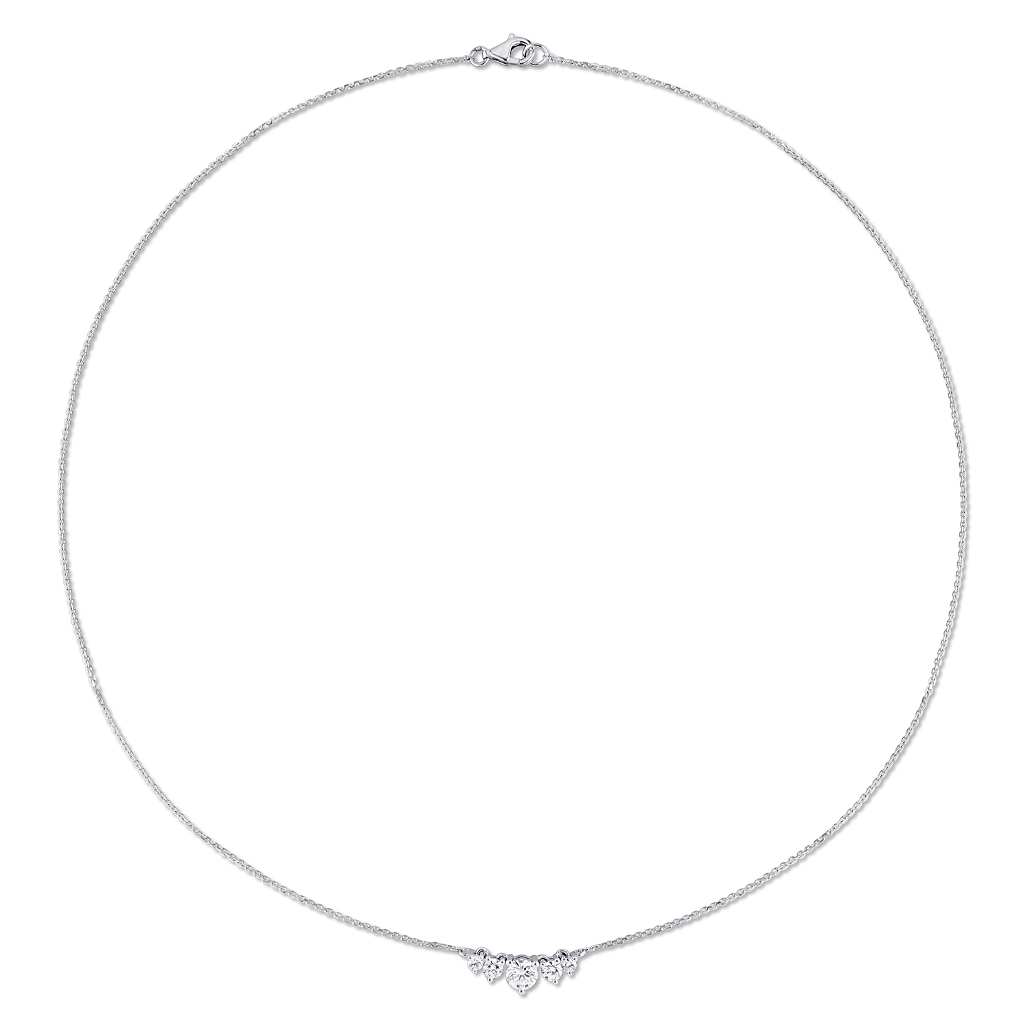 Round Cut Lab Grown Diamond 5-Stone Necklace 14K White Gold (0.64ct)