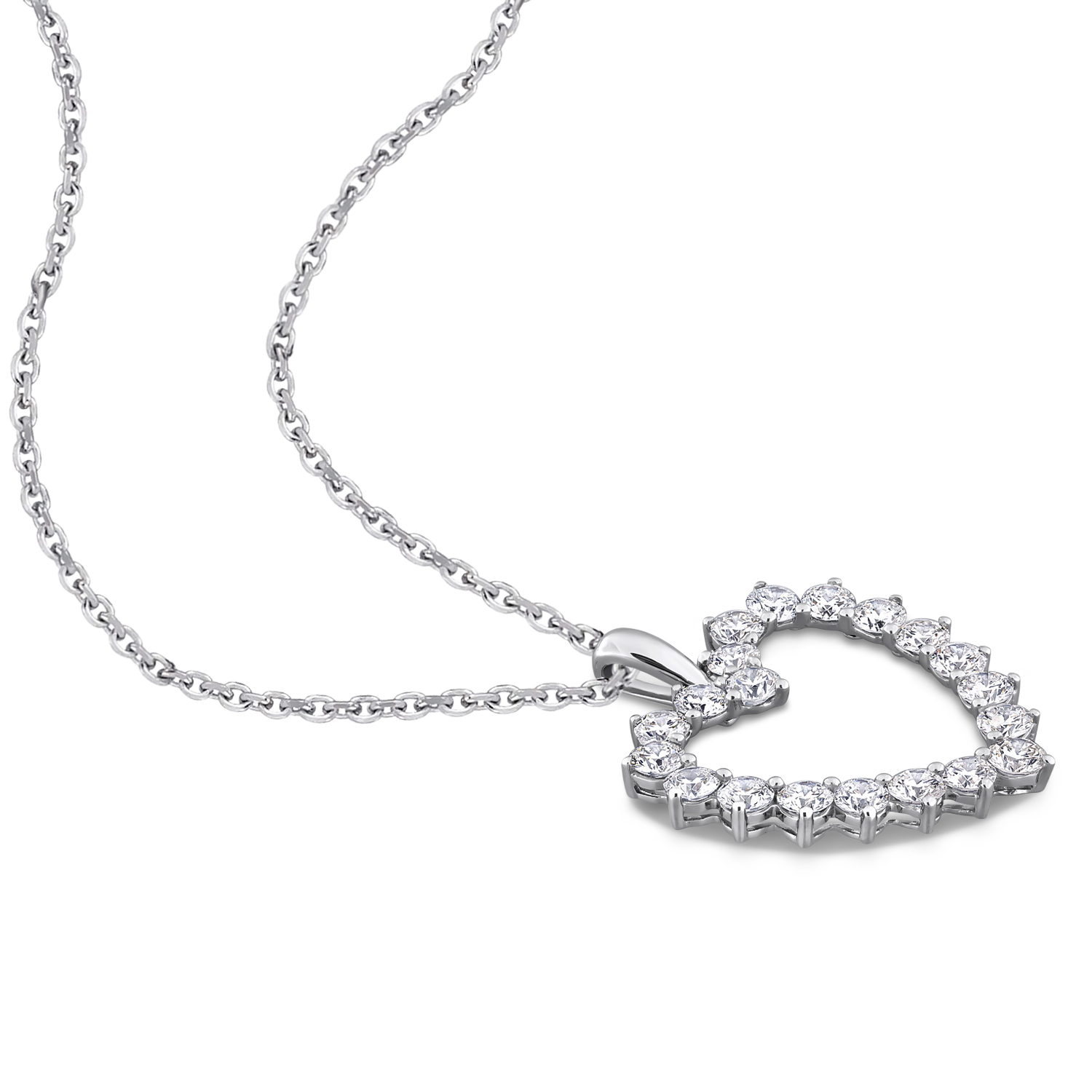 Round Cut Lab Grown Diamond Heart Pendant 14K White Gold (2.00ct)