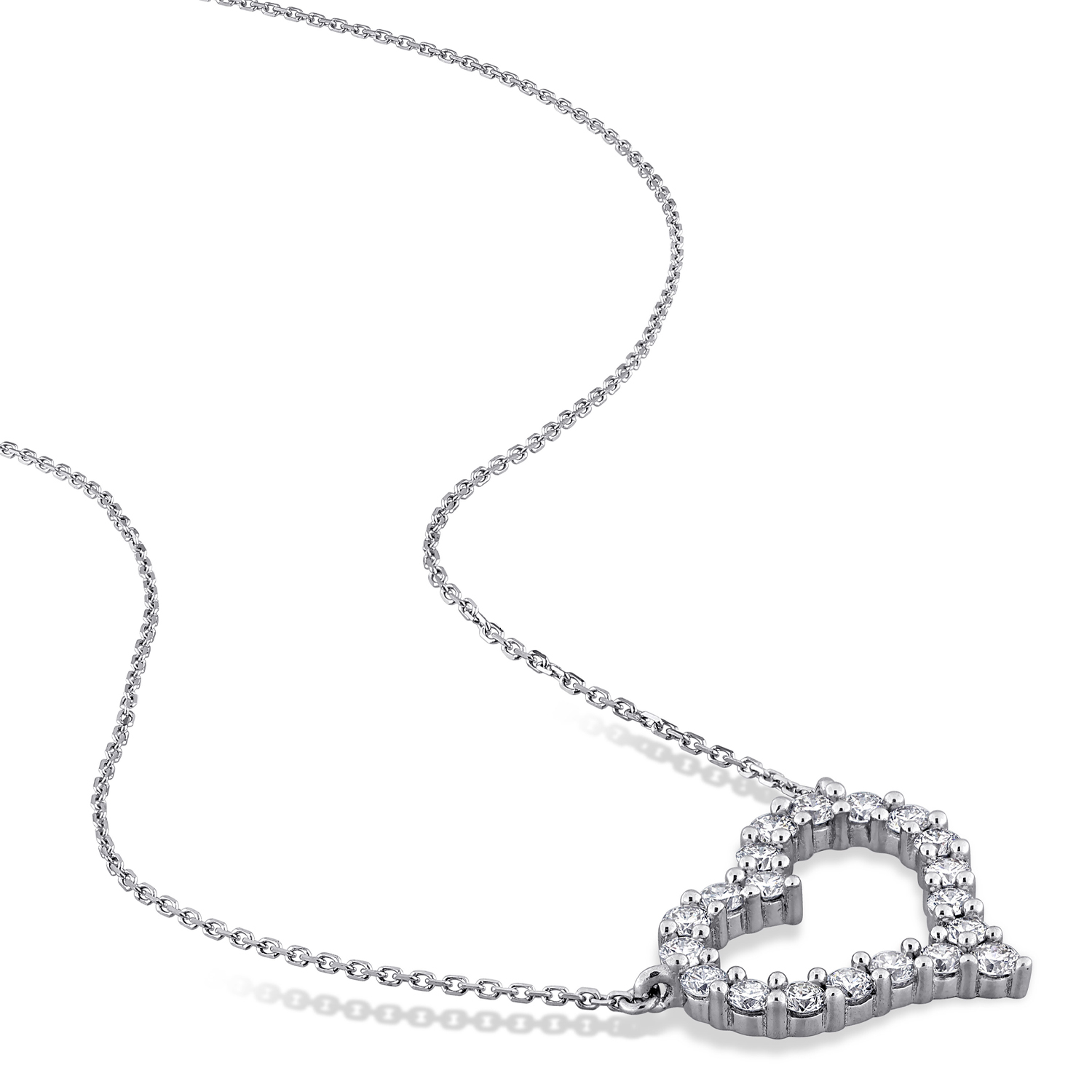 Round Cut Lab Grown Diamond Heart Pendant 14K White Gold (1.00ct)