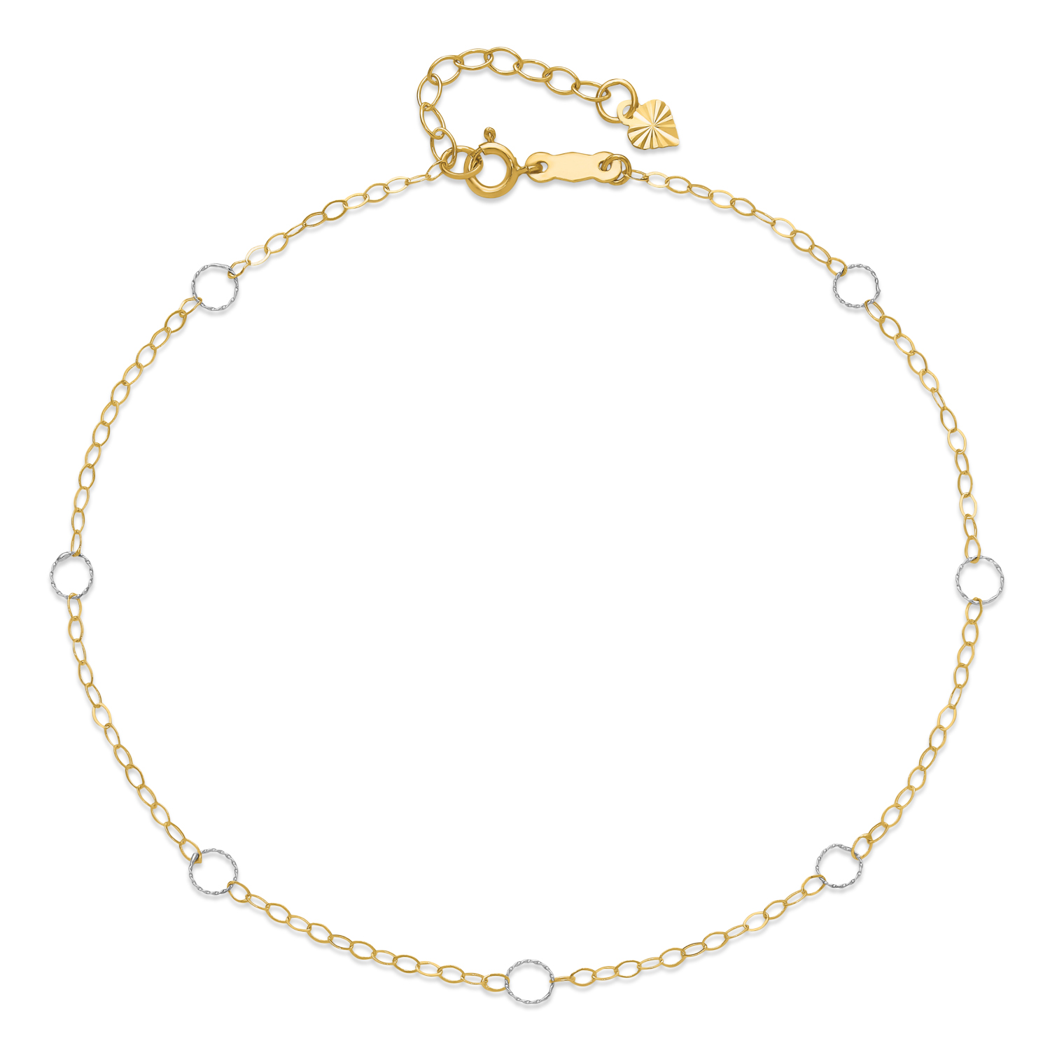 9inch with 1inch Extension Two Tone Circle Anklet Bracelet in 14k Gold