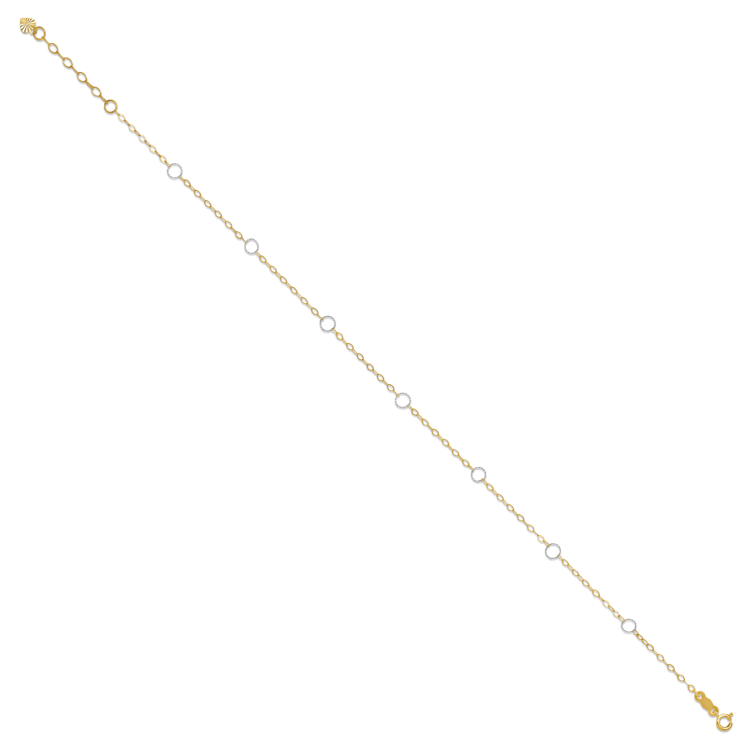 9inch with 1inch Extension Two Tone Circle Anklet Bracelet in 14k Gold