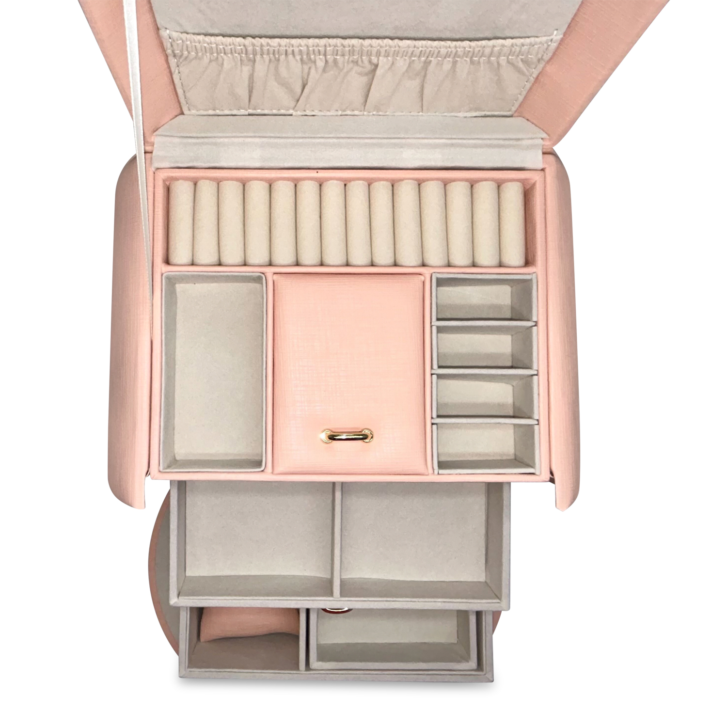 Allurez Pink Vegan Leather Multilayer Compartment Jewelry Box