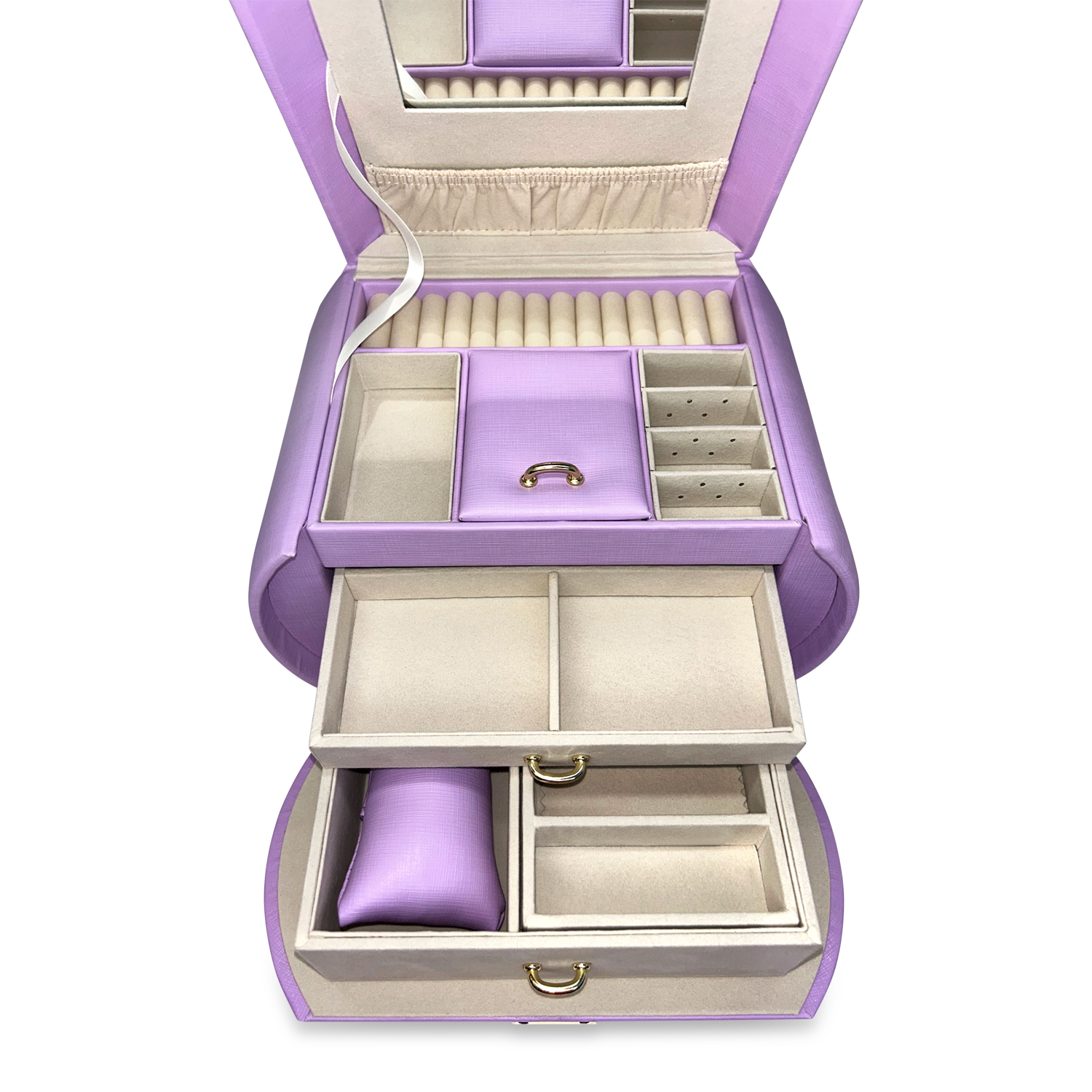 Allurez Purple Vegan Leather Multilayer Compartment Jewelry Box