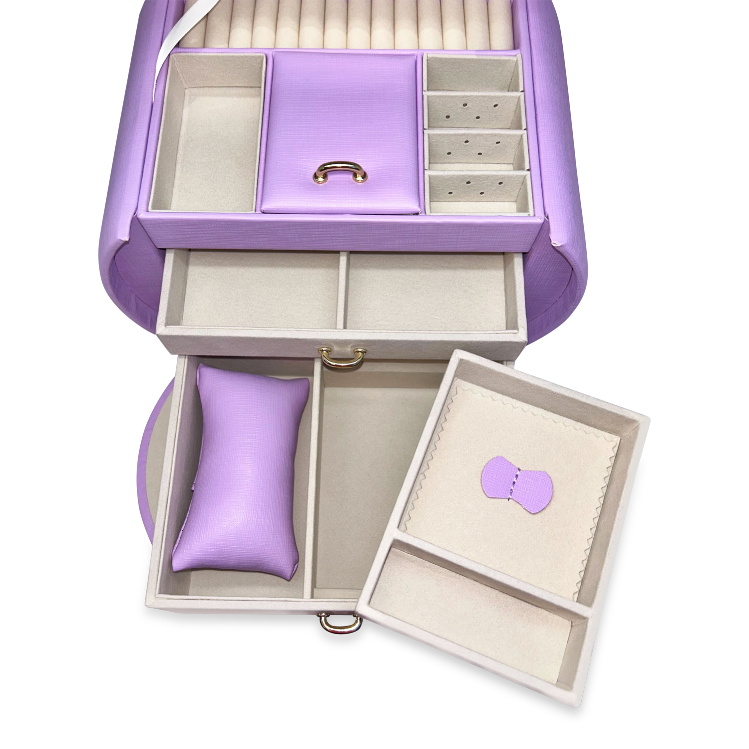 Allurez Purple Vegan Leather Multilayer Compartment Jewelry Box