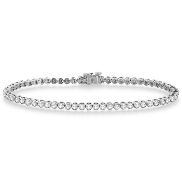 Bezel Set Eternity Diamond Tennis Bracelet 14k White Gold 2ct IB101