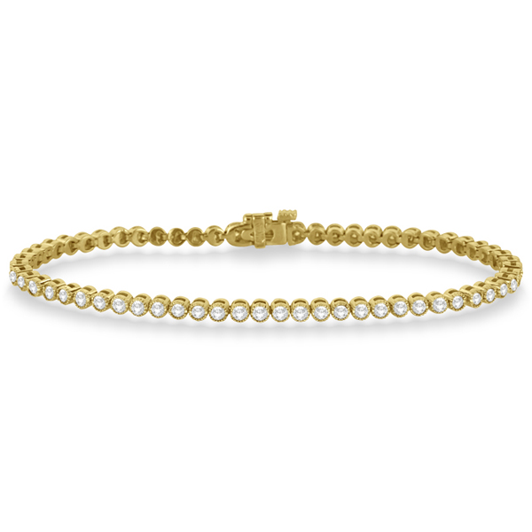 Bezel Set Eternity Diamond Tennis Bracelet 14k Yellow Gold 2ct IB102