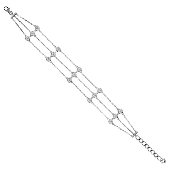 3 Strands Bezel-Set Diamond Station Anklet 14K White Gold (1.00ct)