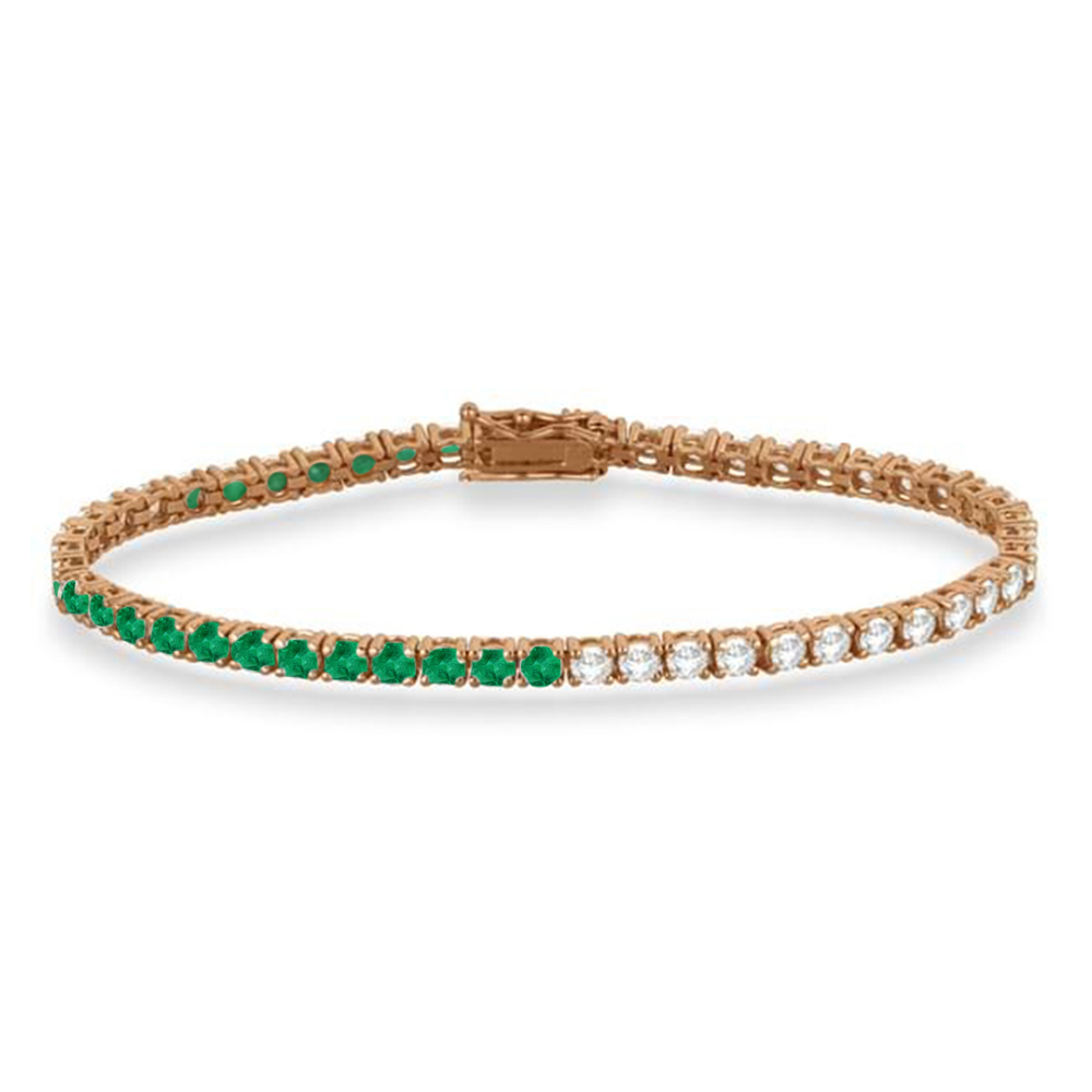 Diamond & Emerald Eternity Tennis Bracelet 14K Rose Gold (6.52ct)