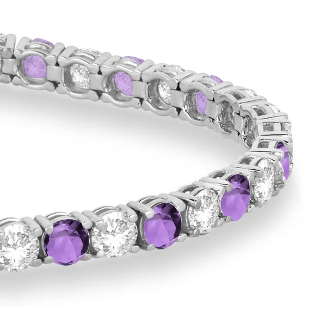 Alternating Diamond & Amethyst Eternity Bracelet 14K White Gold (11.87ct)
