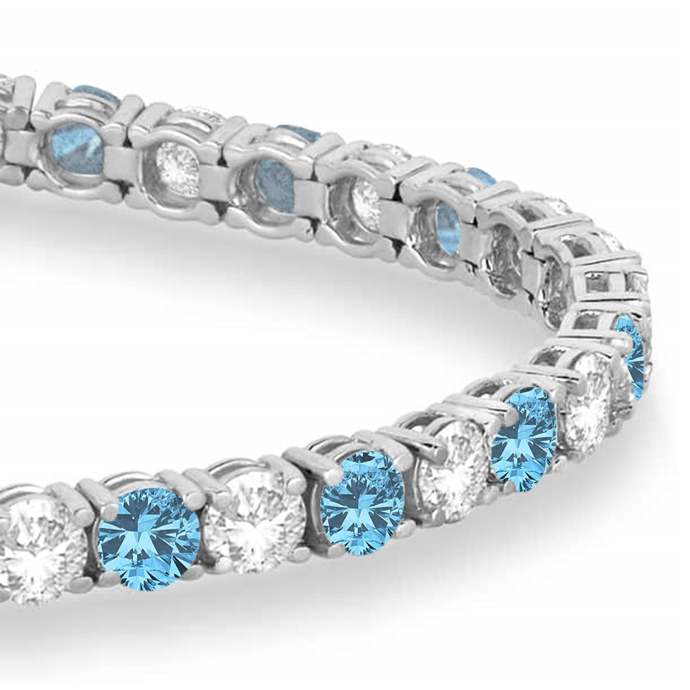 Alternating Diamond & Aquamarine Eternity Tennis Bracelet 14K White Gold (11.87ct)