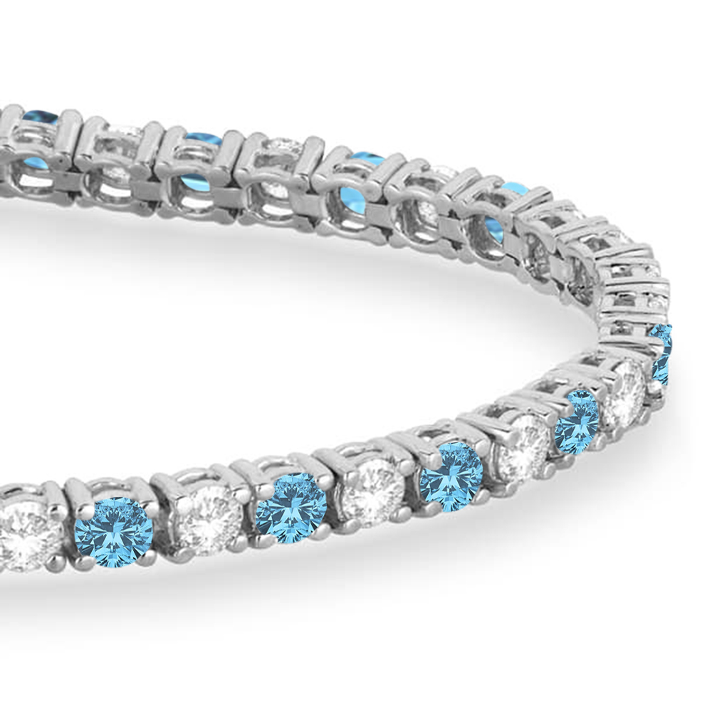 Alternating Diamond & Aquamarine Eternity Tennis Bracelet 14K White Gold (4.43ct)