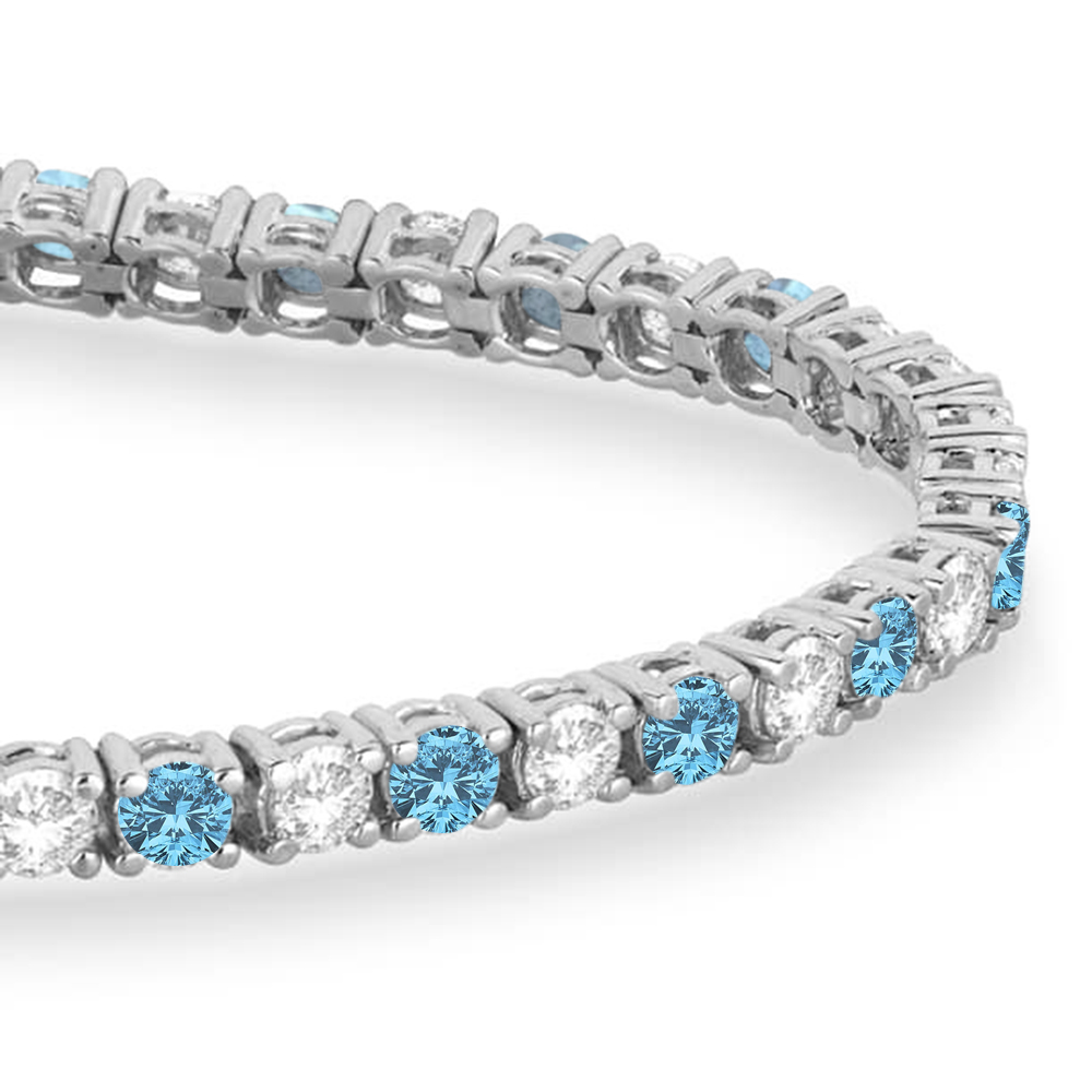 Alternating Diamond & Aquamarine Eternity Tennis Bracelet 14K White Gold (8.37ct)