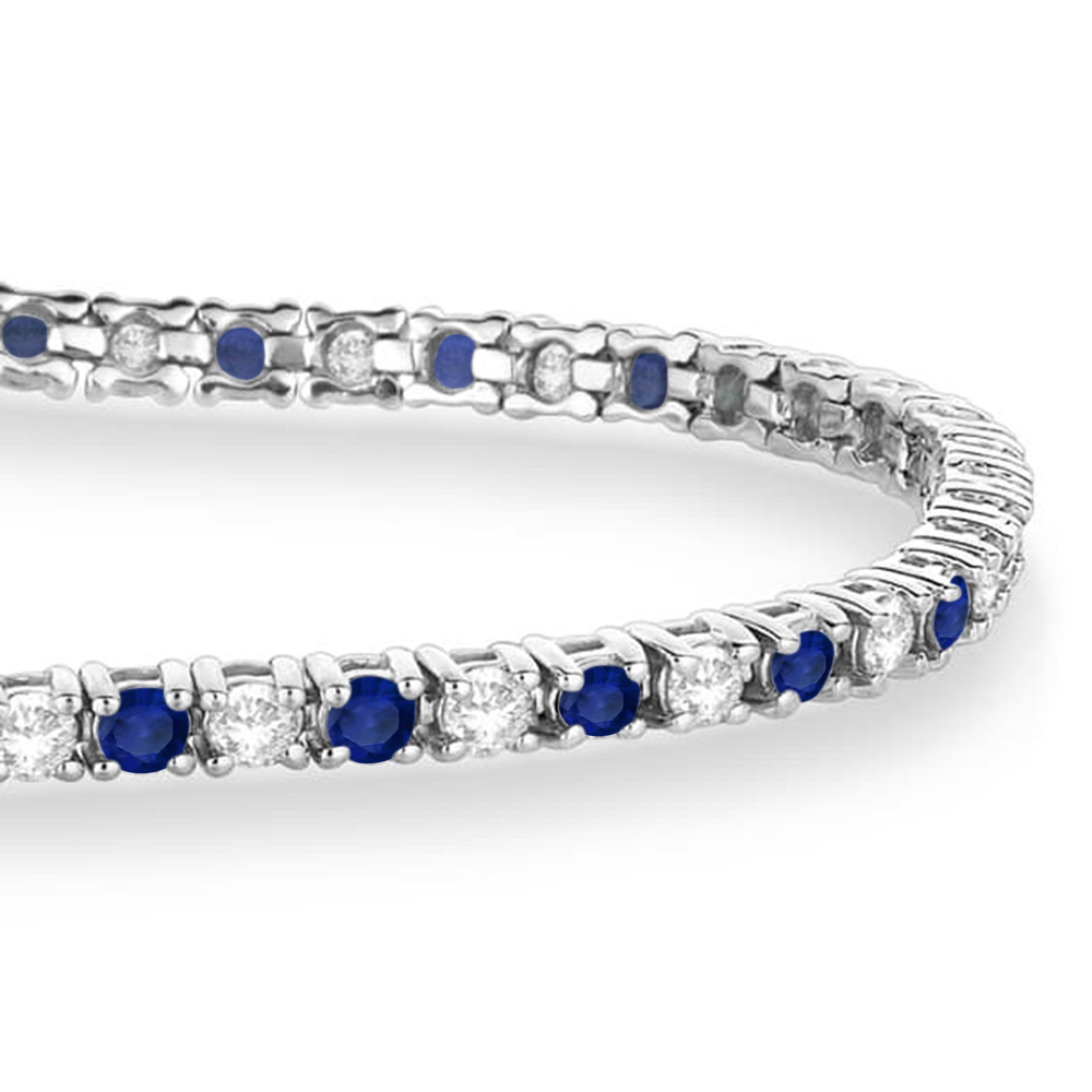 Alternating Diamond & Blue Sapphire Eternity Bracelet 14K White Gold (4.39ct)