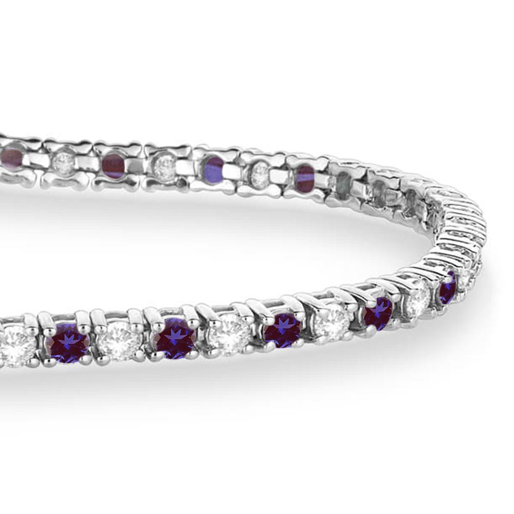 Alternating Diamond & Lab Alexandrite Eternity Tennis Bracelet 14K White Gold (4.42ct)