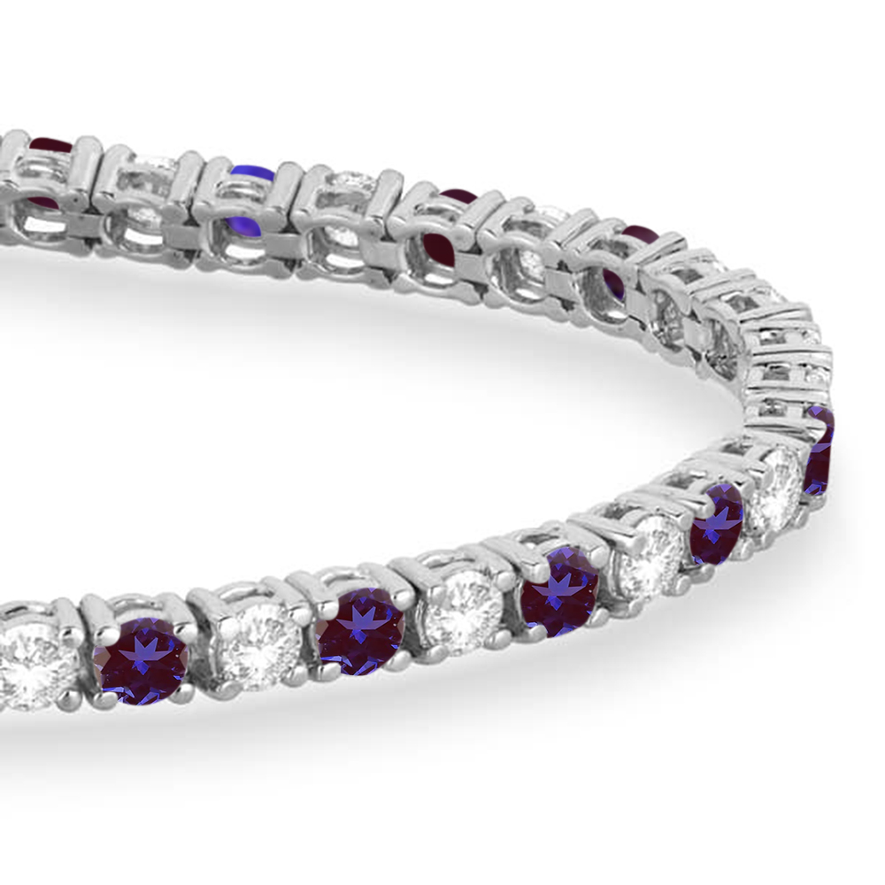 Alternating Diamond & Lab Alexandrite Eternity Tennis Bracelet 14K White Gold (8.37ct)