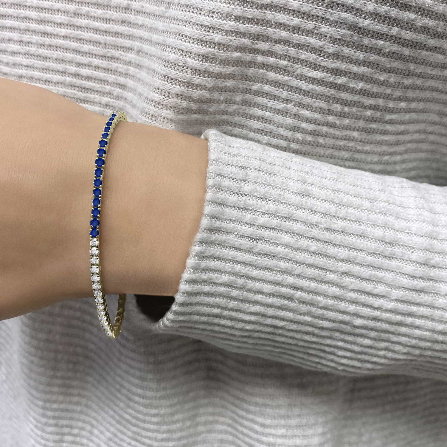 Lab Grown Diamond & Blue Sapphire Eternity Tennis Bracelet 14K Yellow Gold (4.29ct)