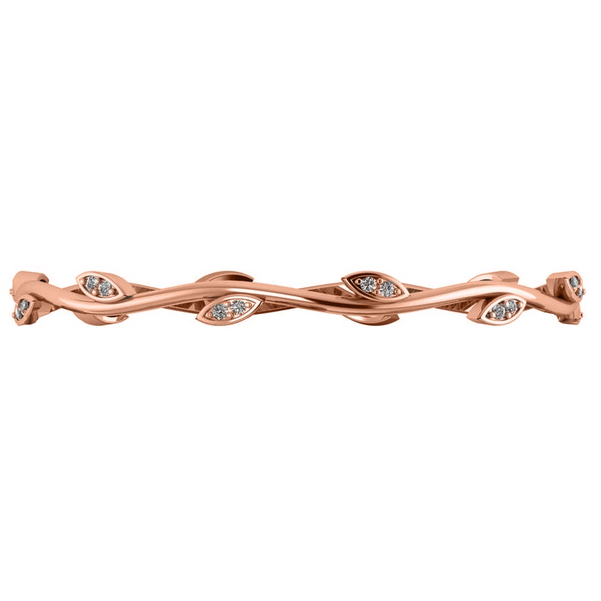 Stackable Diamond Vine Leaf Bangle Bracelet 14k Rose Gold (0.72ct)
