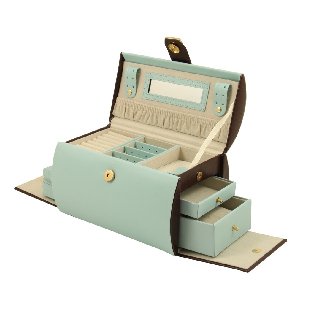 Blue & Brown Leather Jewelry Box with Removable Travel ...