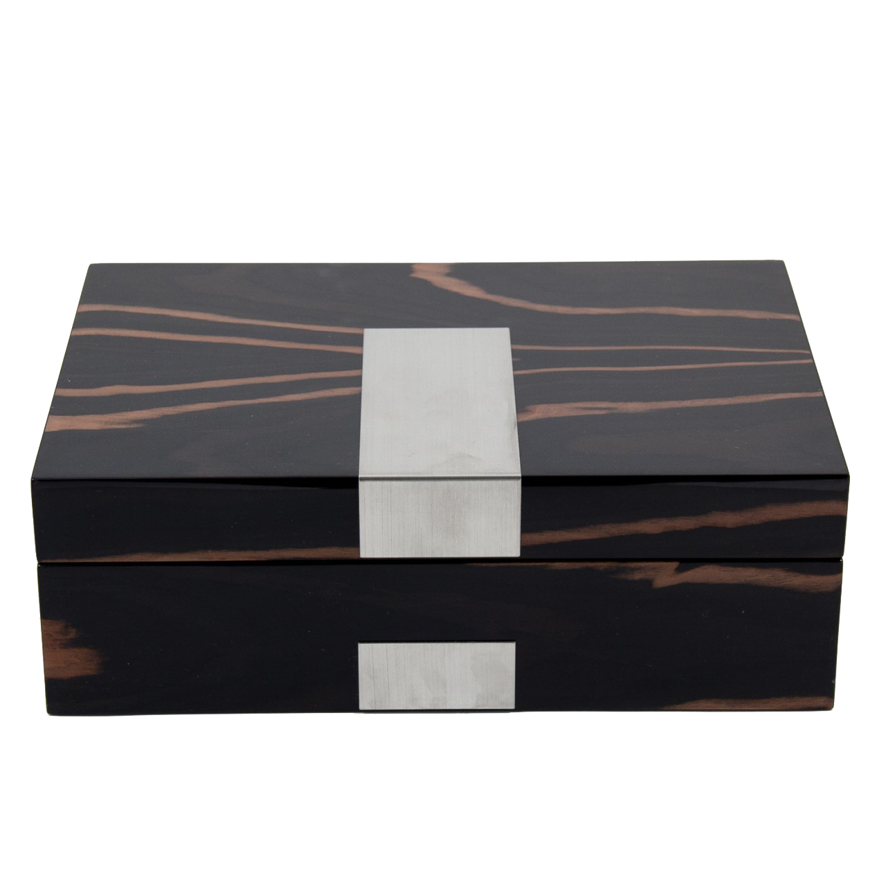 Ebony 4 Watch & 9 Cufflink Wood Valet Box w/ Stainless Steel Accent