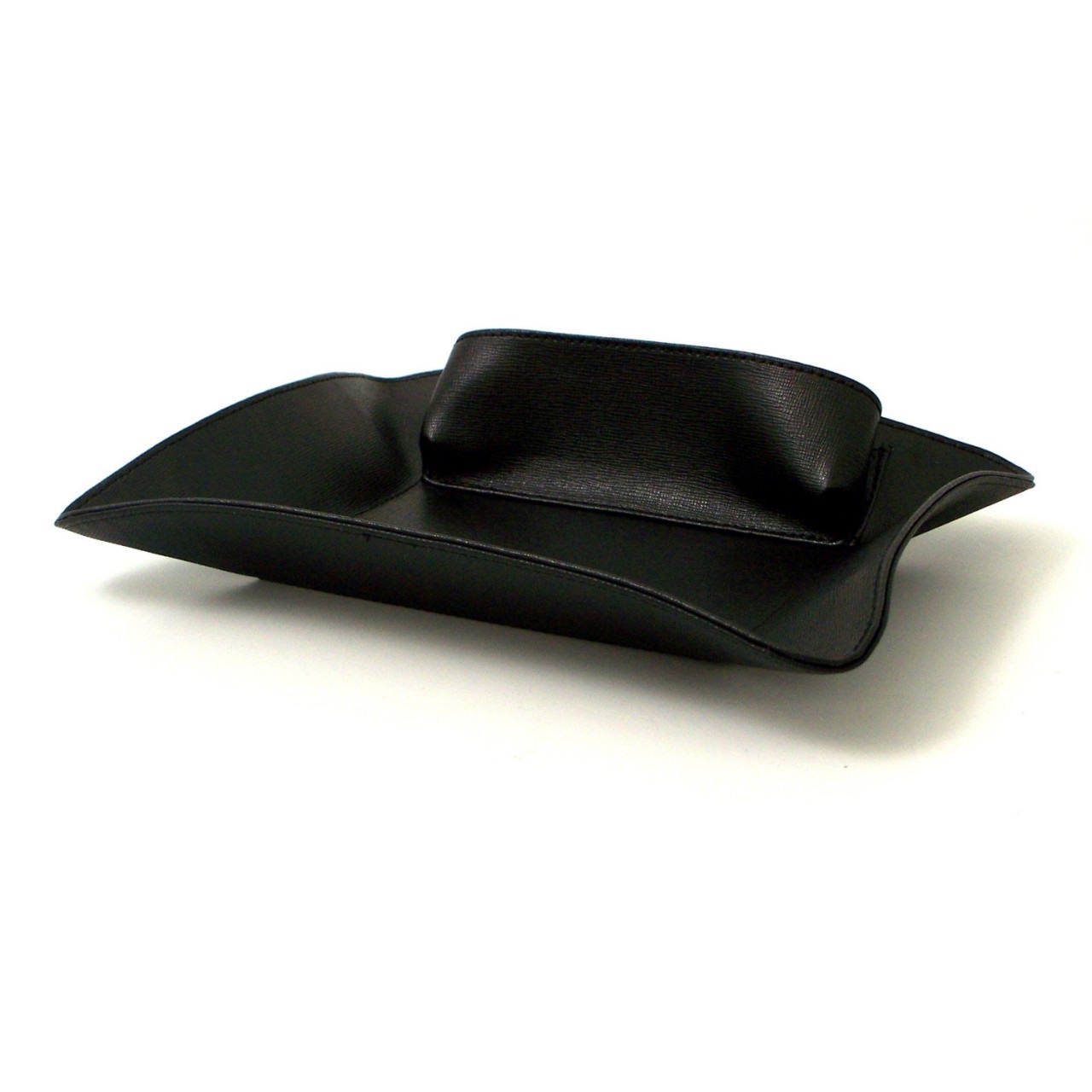 Black Leather Valet with Side Compartment for Phone or Glasses