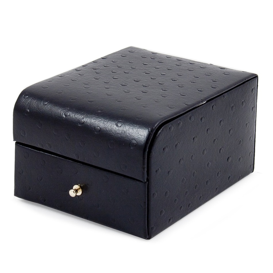 Black Ostrich Leather 2 Level Jewelry Case w/ Drawer & Velour Lined