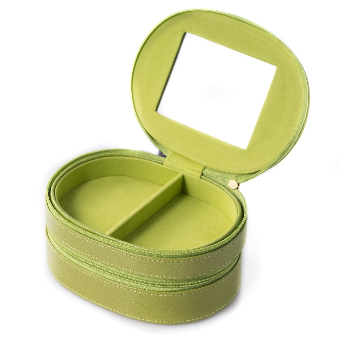 Leather Two Level Jewelry Case w/ Mirror & Zipper Closures