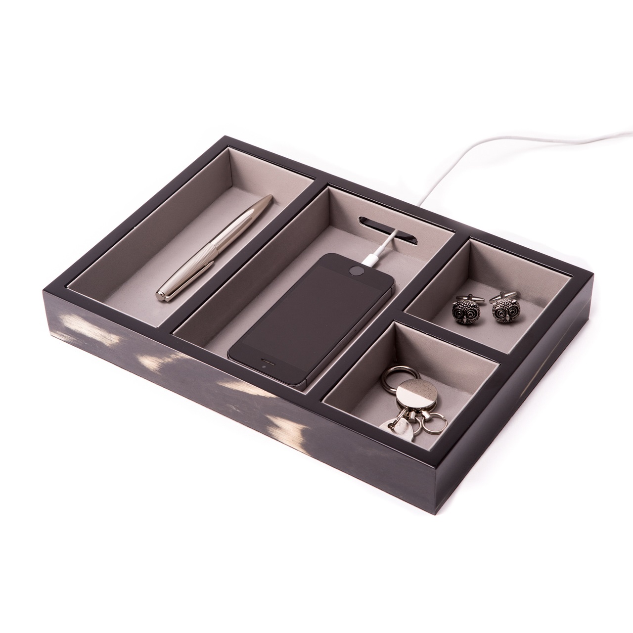 Wood Valet w/ Soft Velour Lining and Opening for Cords