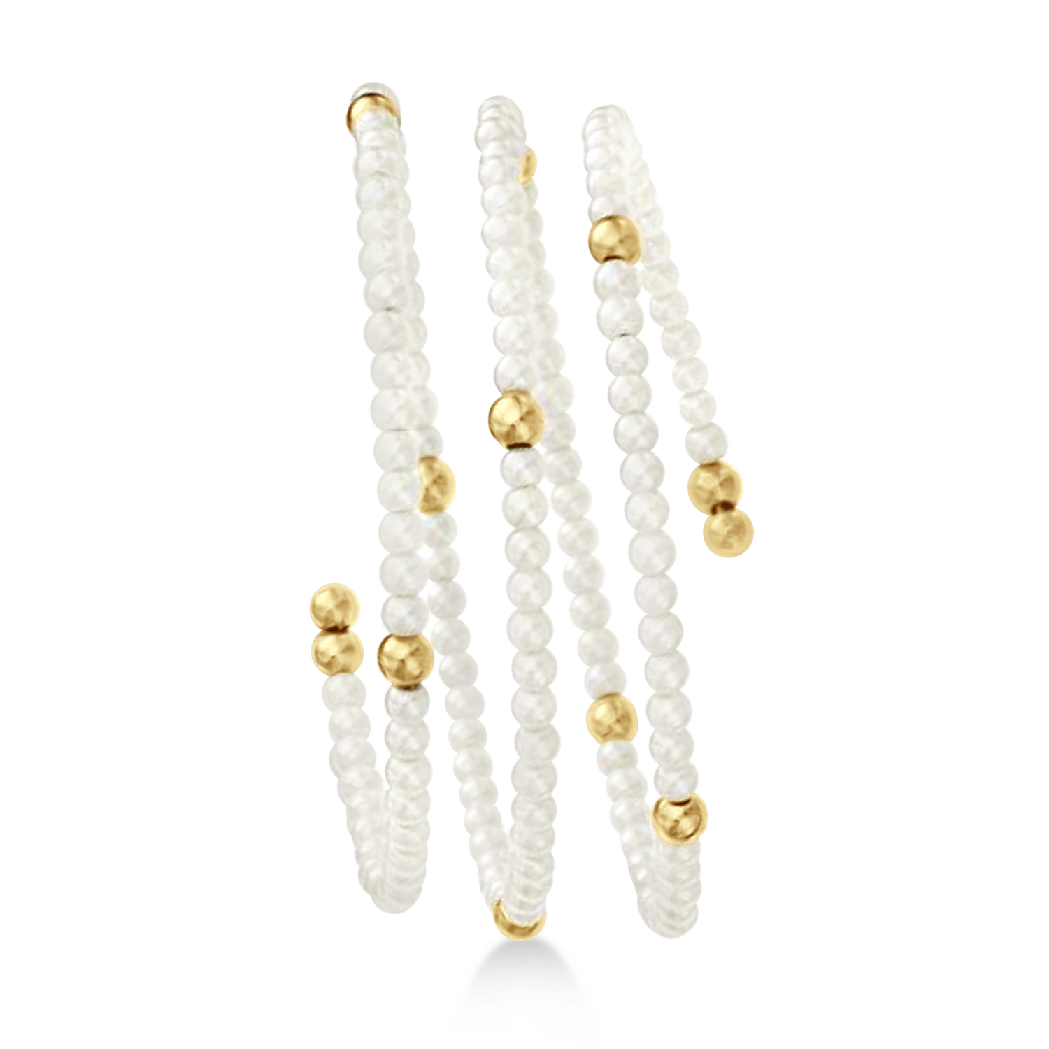 Bead Coil Polished Pearl Bangle 14K Gold