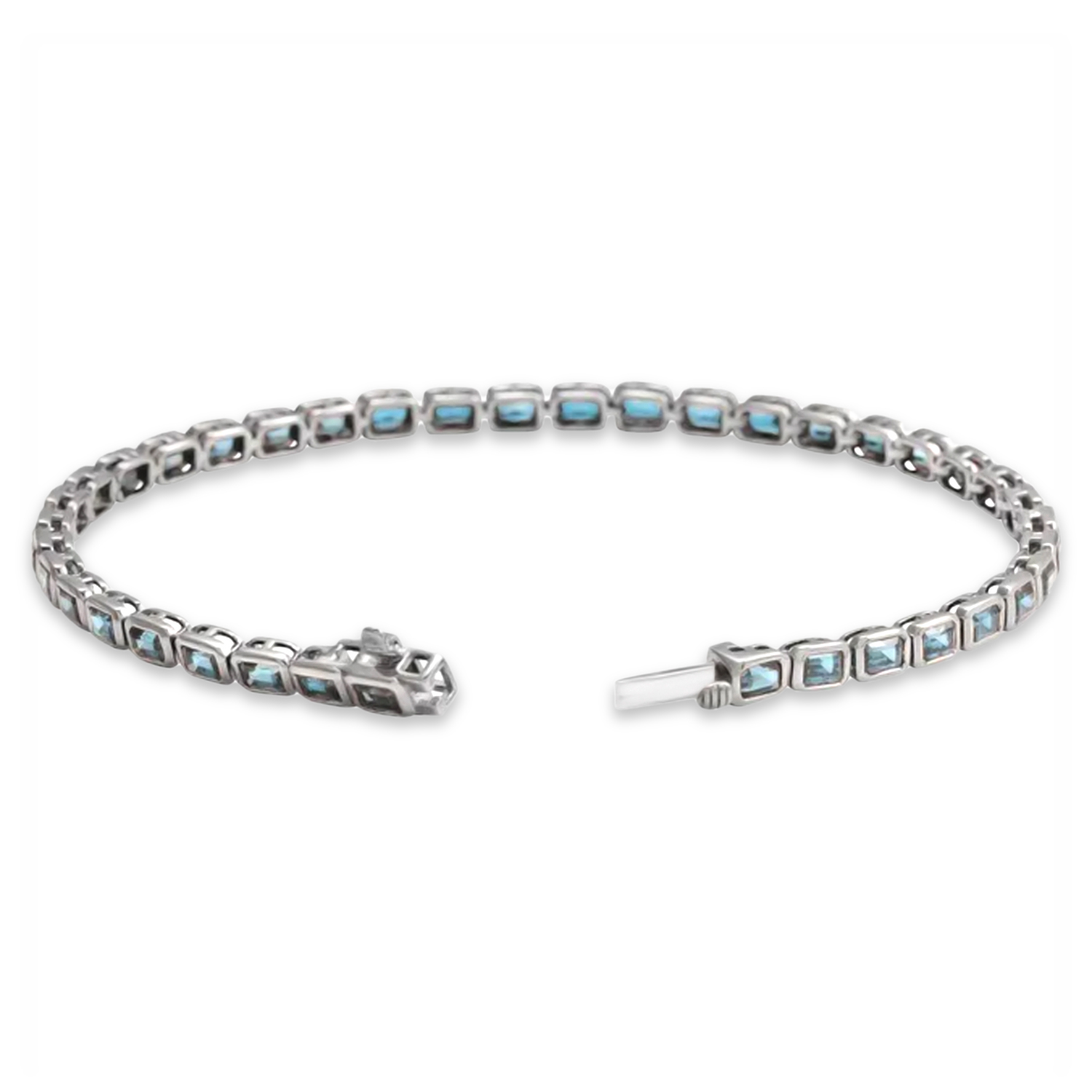 Emerald Cut Sky Blue Topaz Tennis Bracelet 14K White Gold (8.58ct)