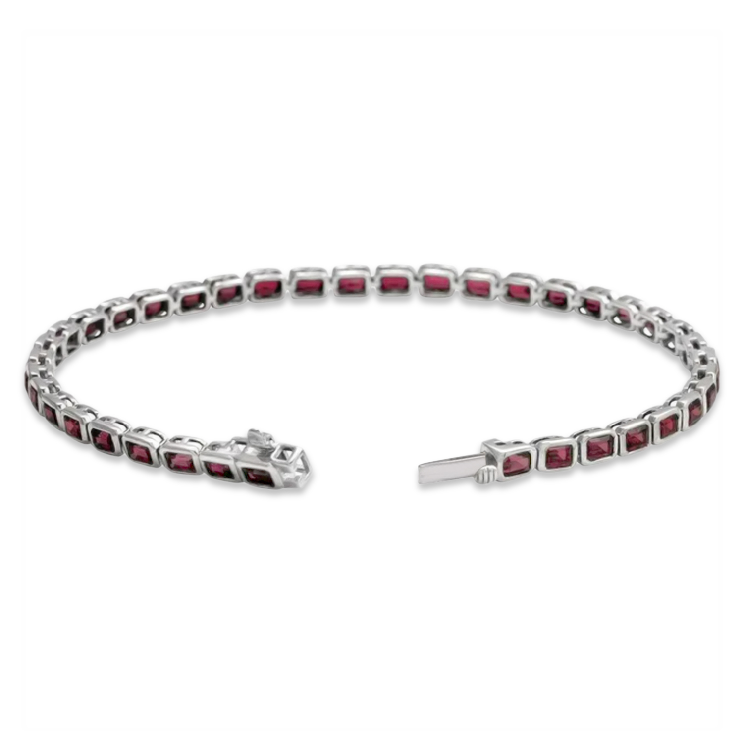 Emerald Cut Mozambique Garnet Tennis Bracelet 14K White Gold (8.58ct)