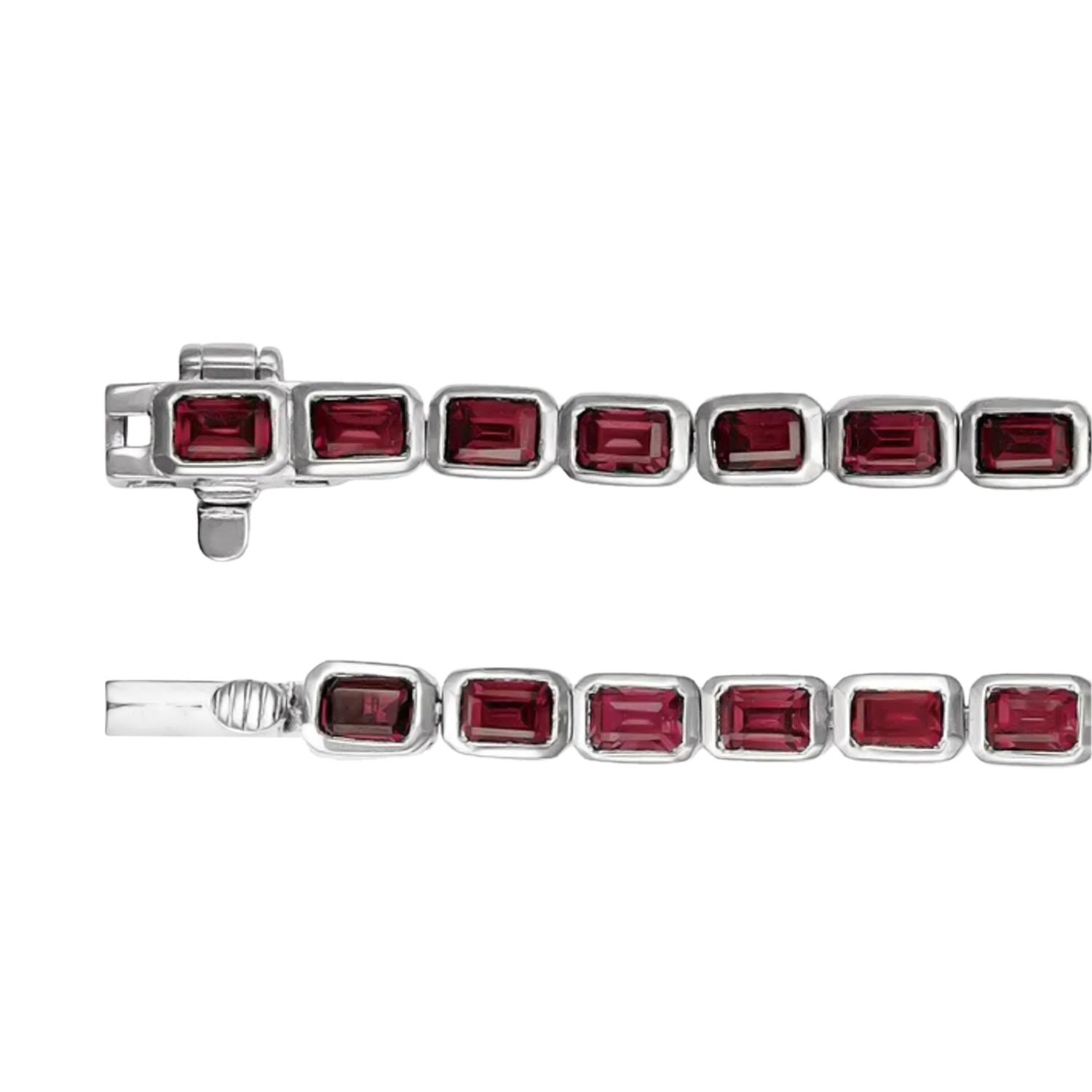 Emerald Cut Mozambique Garnet Tennis Bracelet 14K White Gold (8.58ct)