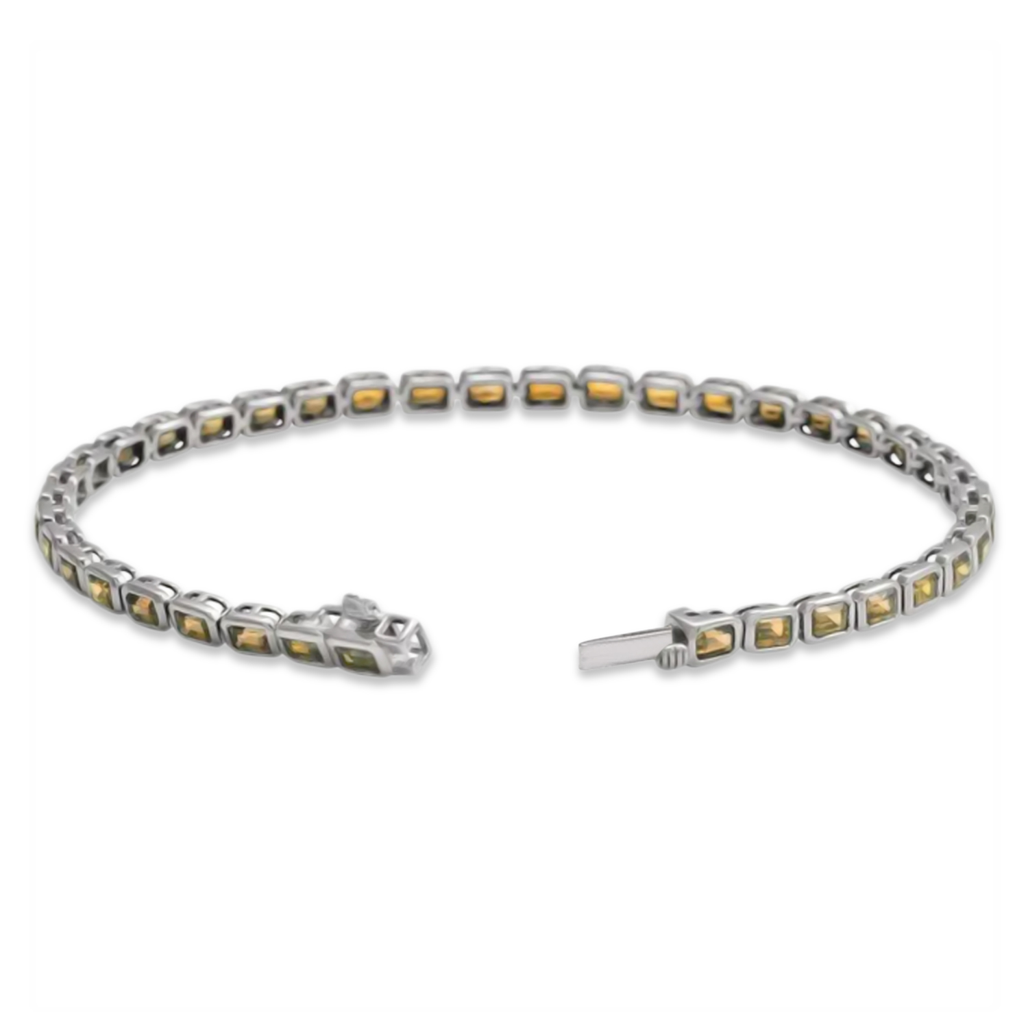 Emerald Cut Citrine Tennis Bracelet 14K White Gold (8.58ct)