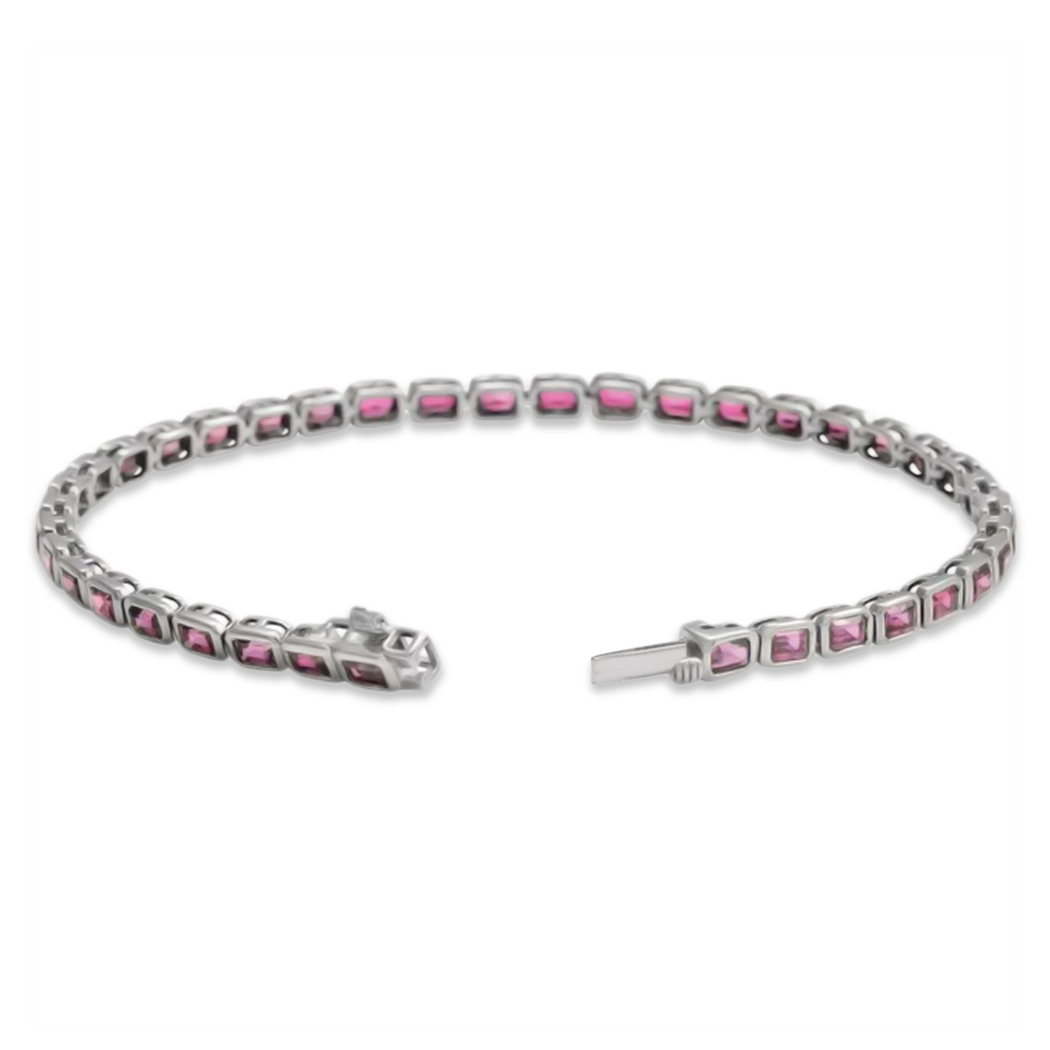 Emerald Cut Pink Tourmaline Tennis Bracelet 14K White Gold (8.58ct)