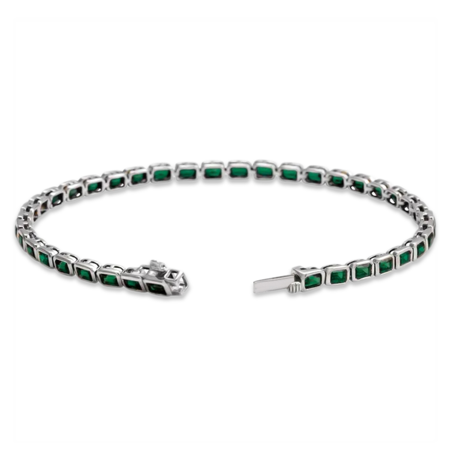 Emerald Cut Tzavorite Garnet Tennis Bracelet 14K White Gold (8.58ct)