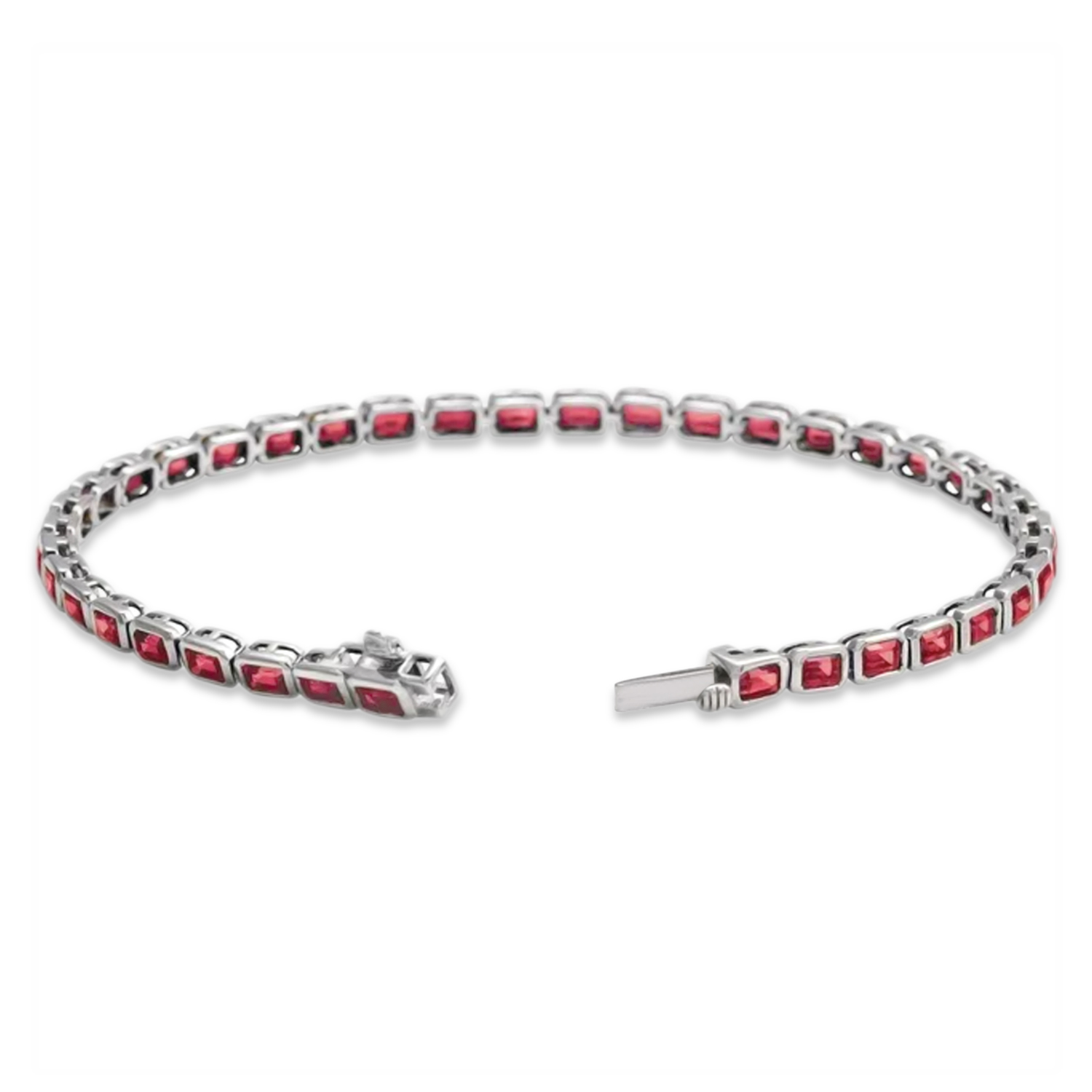 Emerald Cut Lab Grown Ruby Tennis Bracelet 14K White Gold (8.58ct)