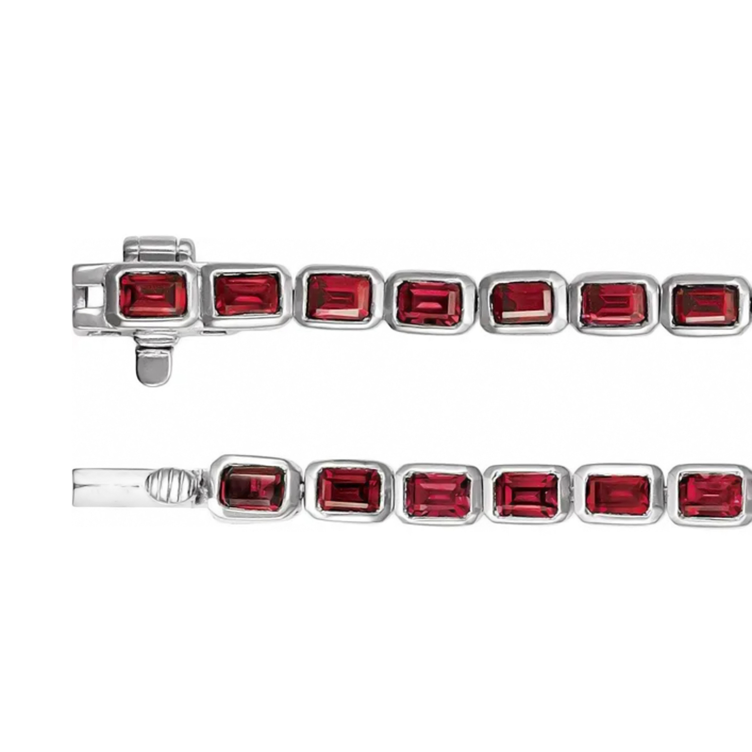Emerald Cut Lab Grown Ruby Tennis Bracelet 14K White Gold (8.58ct)