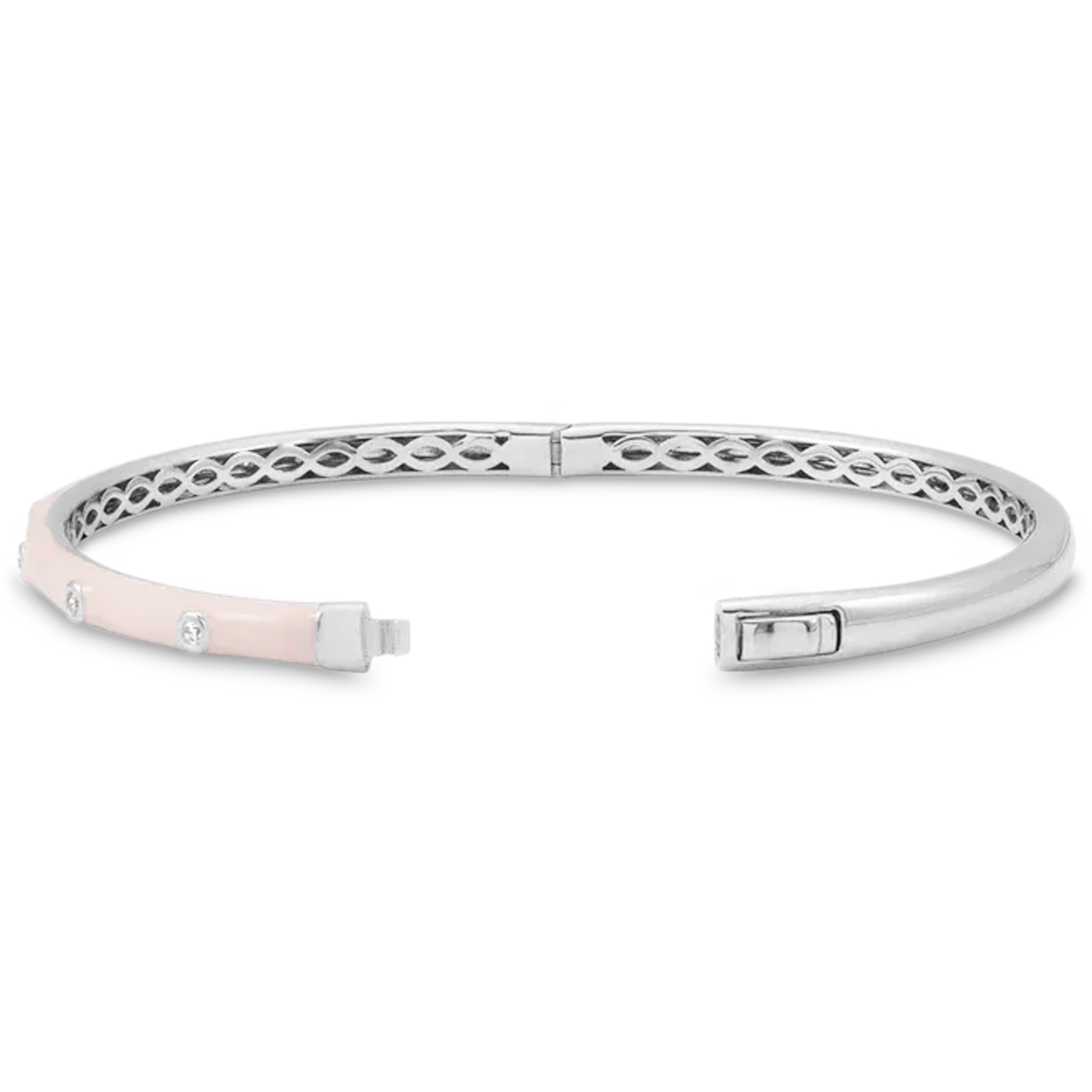 Natural Diamond & Pink Enamel Bangle Bracelet 14K White Gold (0.20ct)