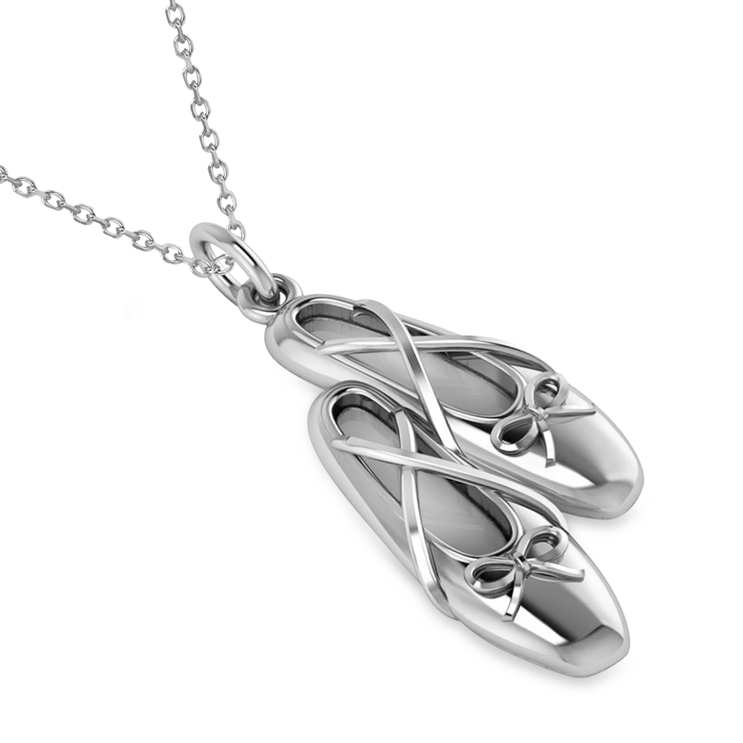 Elegant Ballet Shoes Pendant Necklace 14k White Gold