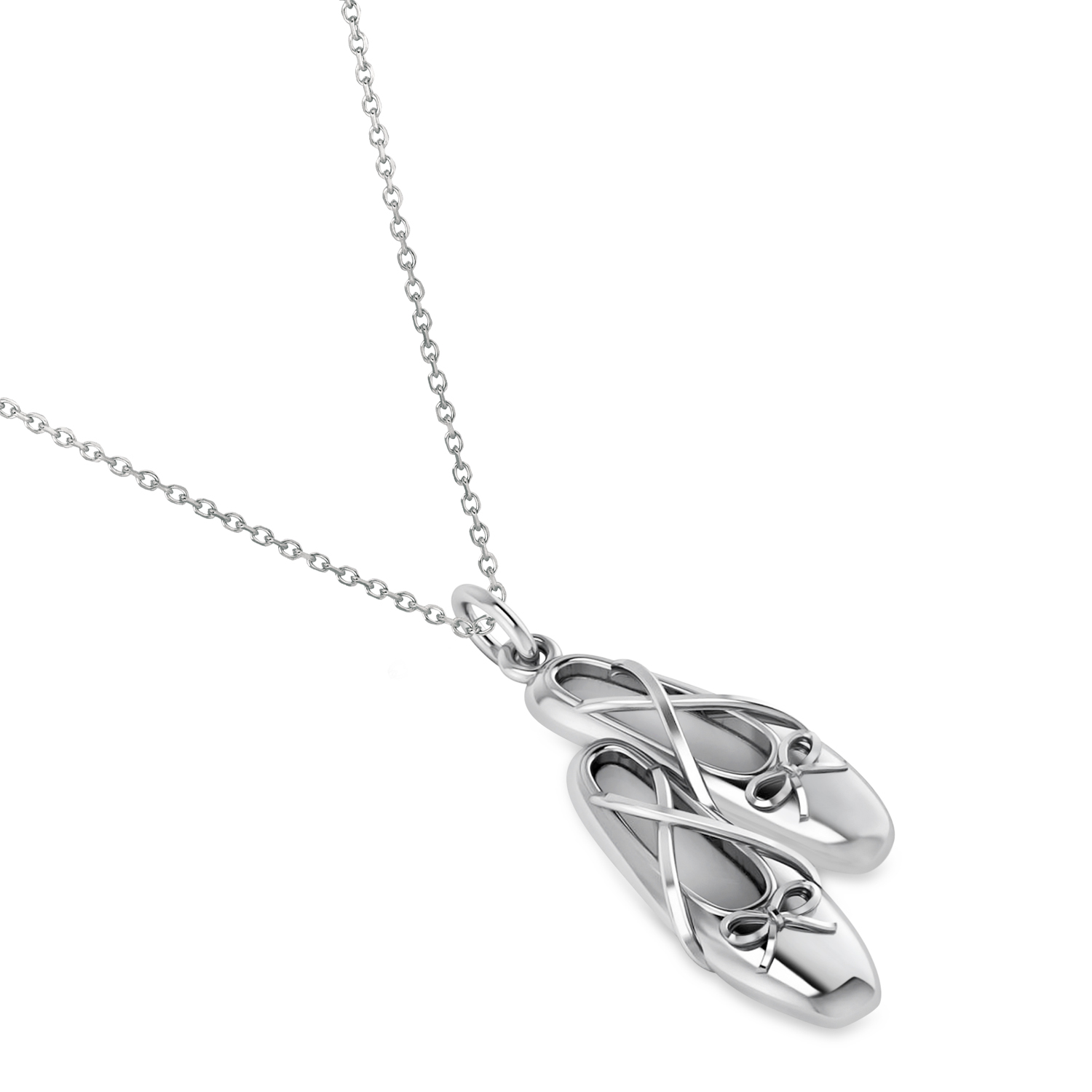 Elegant Ballet Shoes Pendant Necklace 14k White Gold
