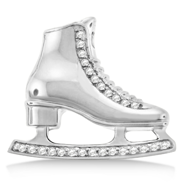 Ice Skate Necklace Pendant Diamond Accented 14k White Gold (0.26ct)